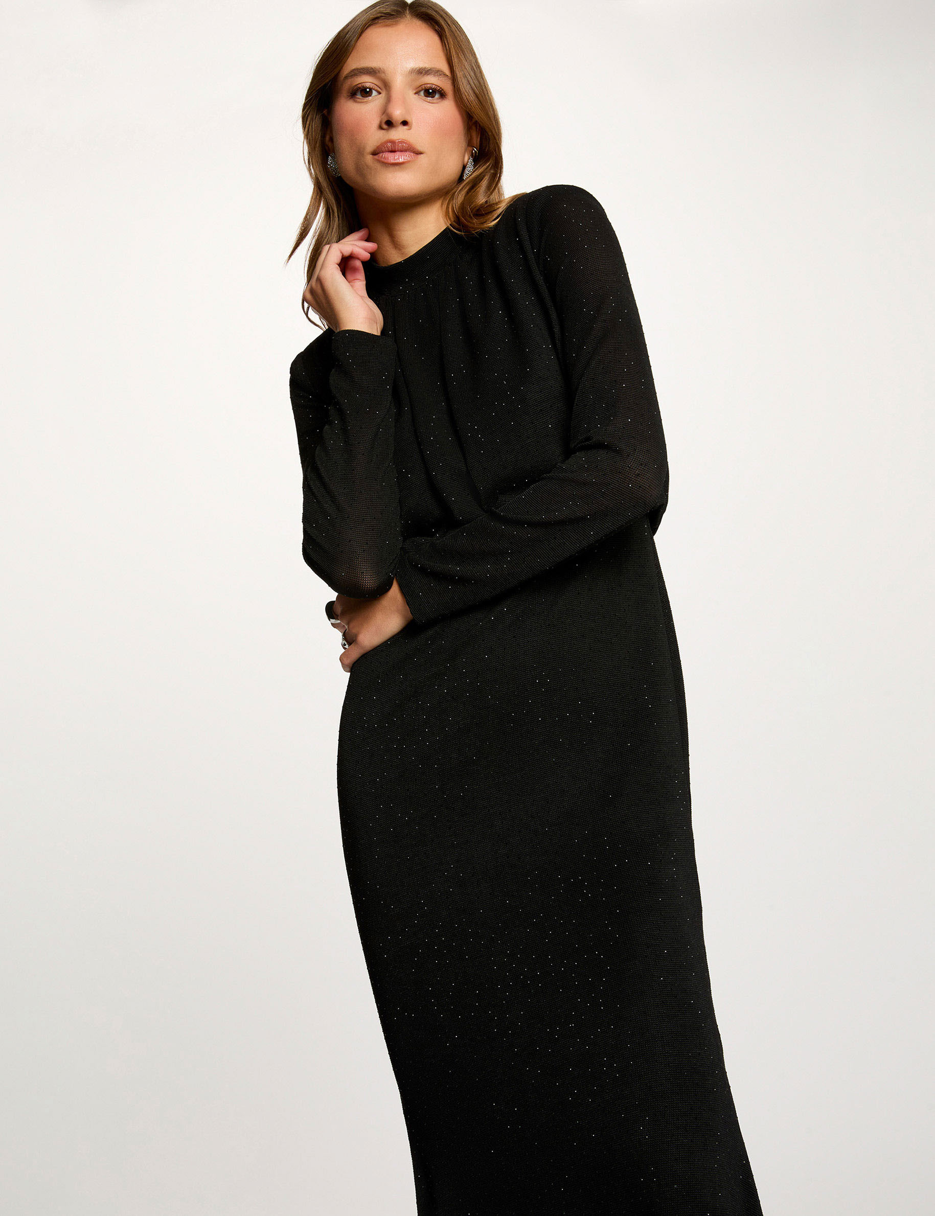 Robe maille brillante noir femme