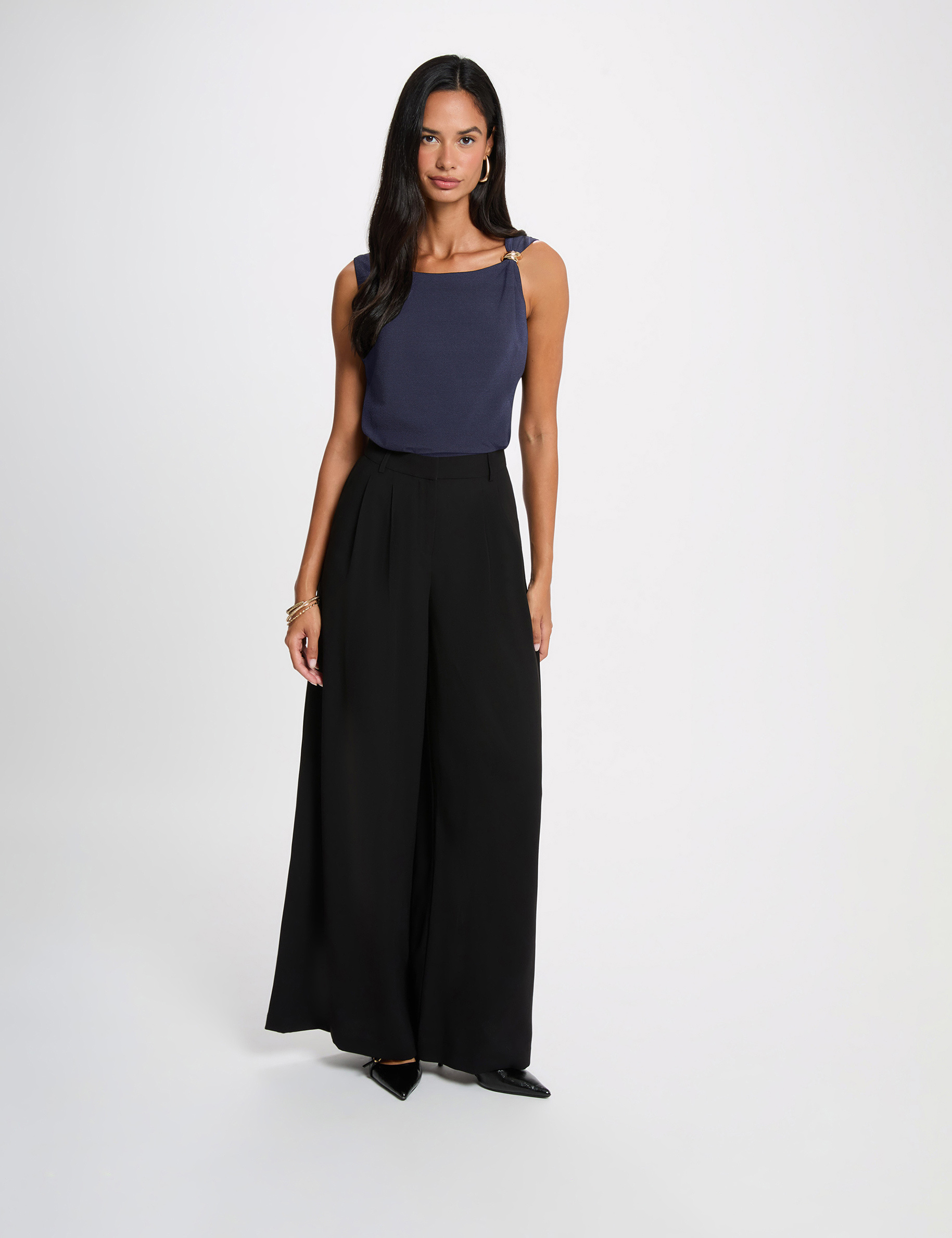 Asymmetrisch T-shirt met sieraad marineblauw vrouw