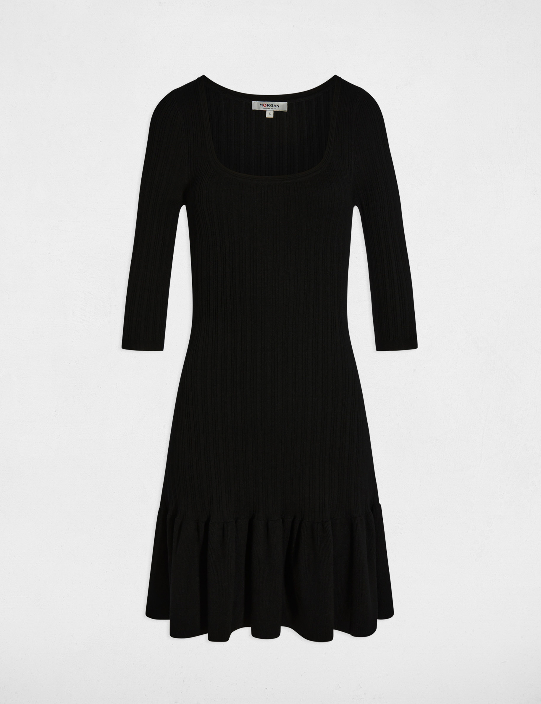 Robe tricot manches 3/4 noir femme