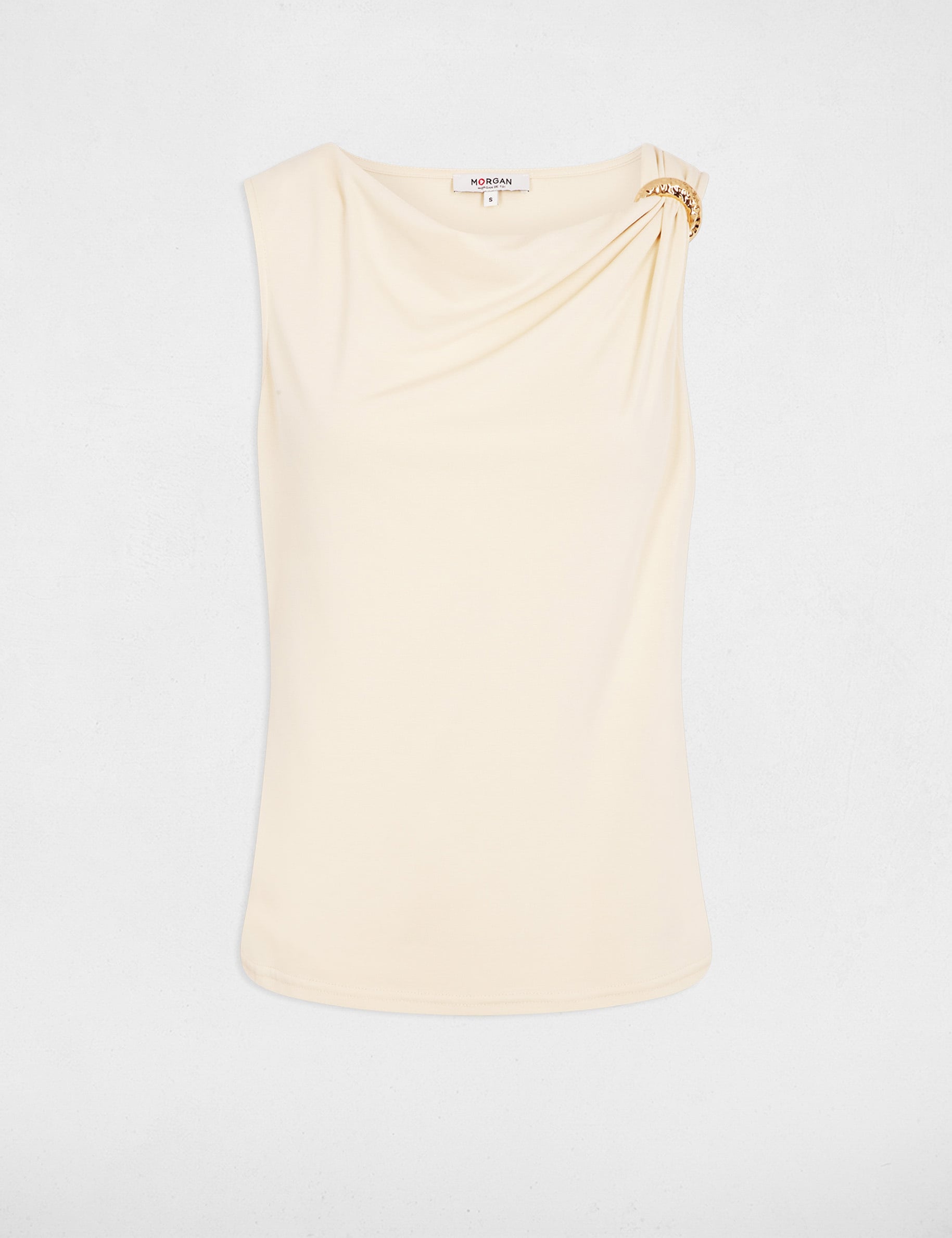 Cowlneck tanktop licht beige vrouw