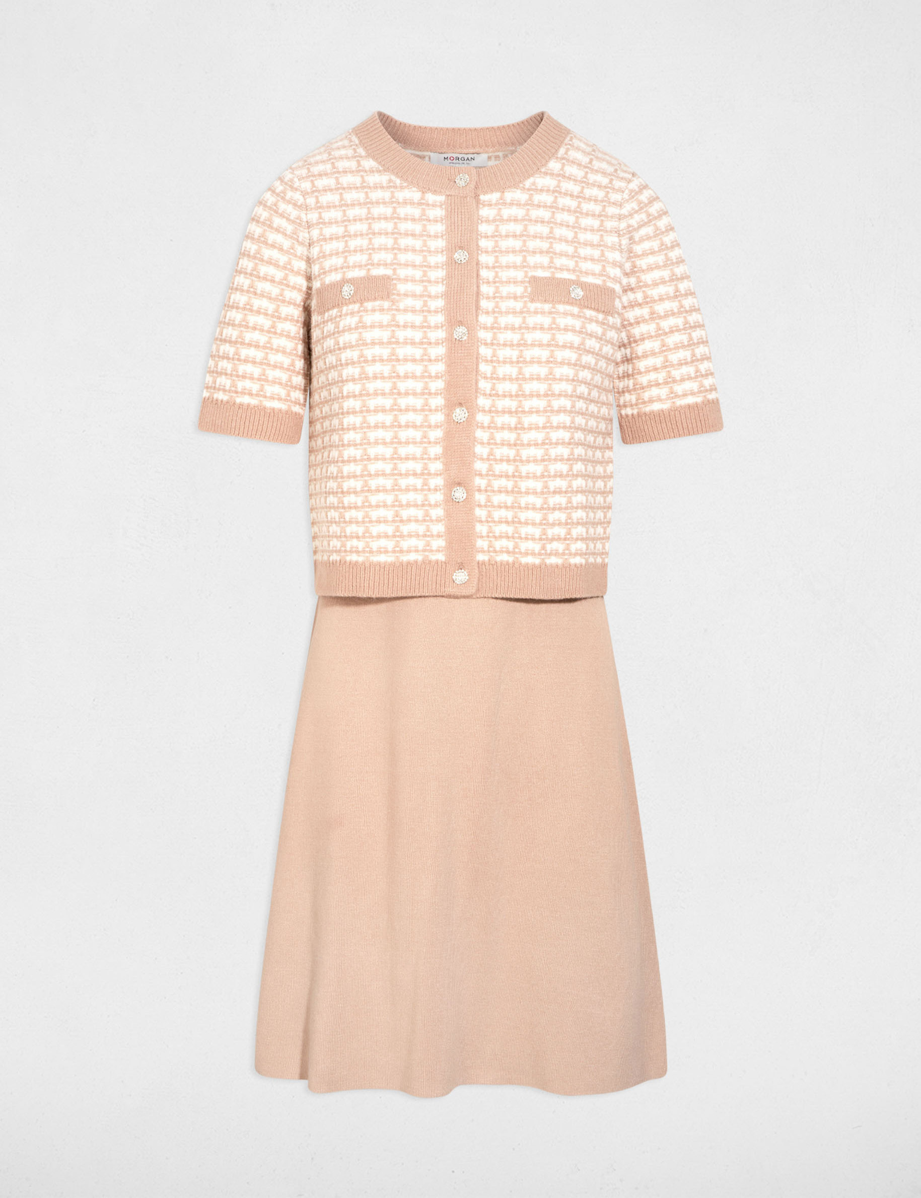 Robe tricot effet 2-en-1 taupe femme