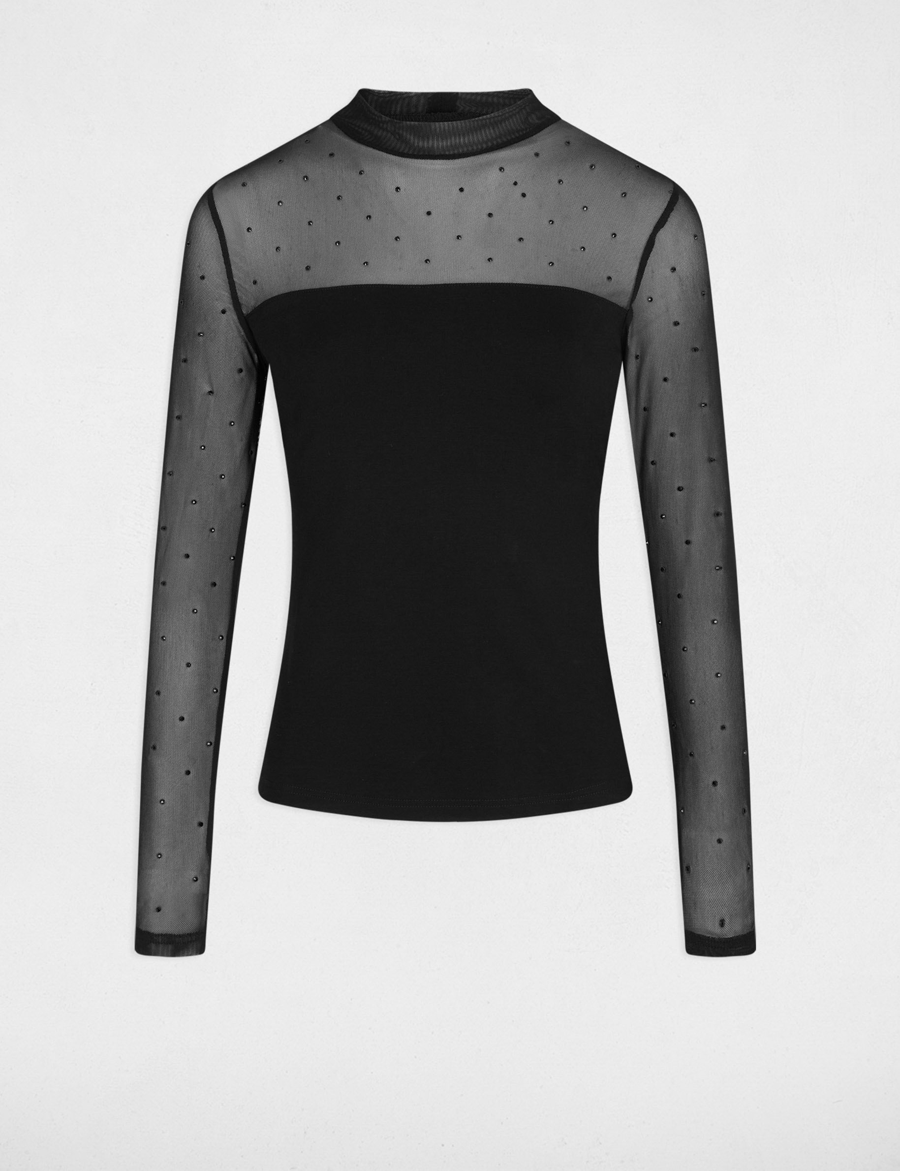 t shirt met lange mouwen en strass zwart vrouw T-shirt met lange mouwen en strass zwart vrouw