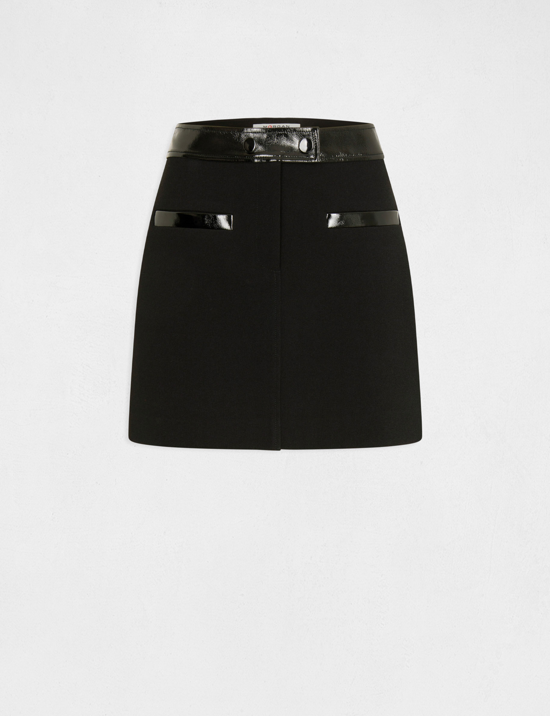 Jupe droite avec détails vinyle noir femme
