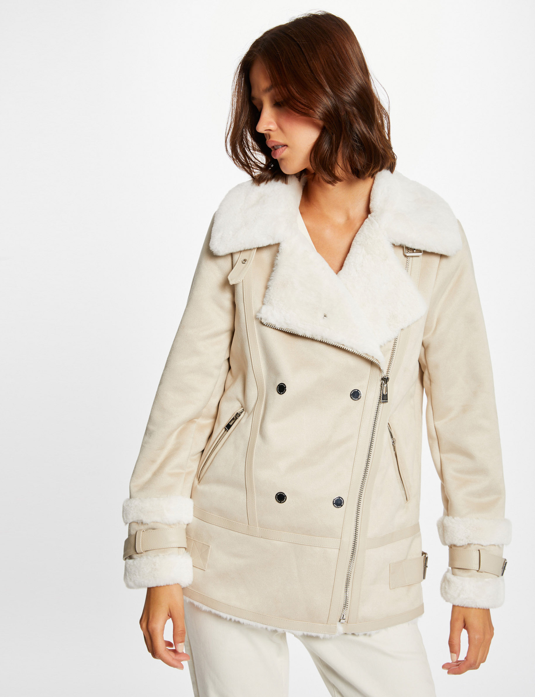 Rechte jas met ritssluiting beige vrouw