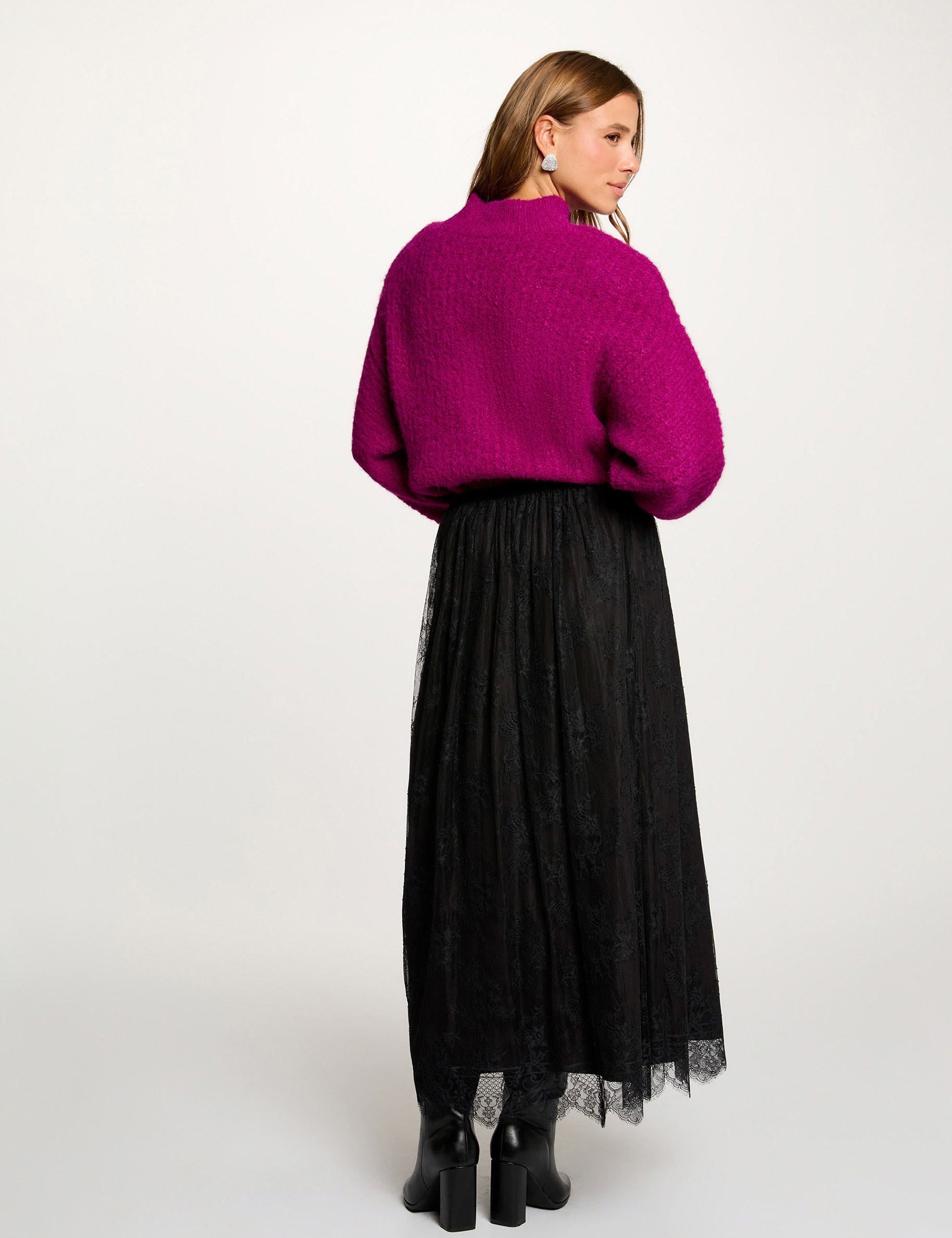 pull oversize col montant violet femme paars vrouw