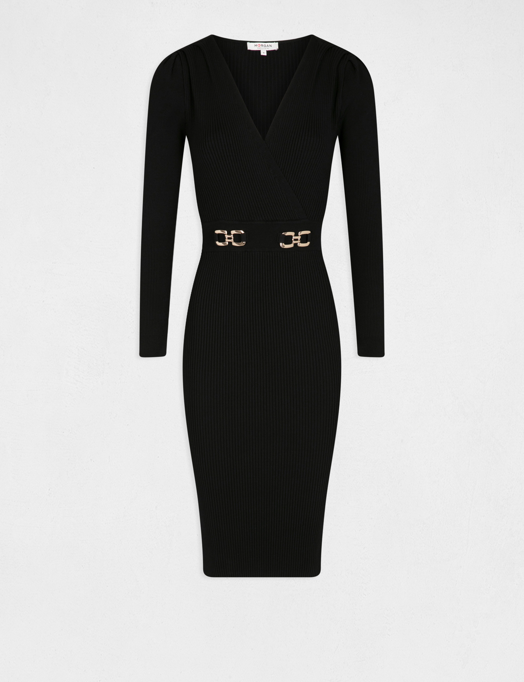 Robe pull ajust&eacute;e avec boucles noir femme
