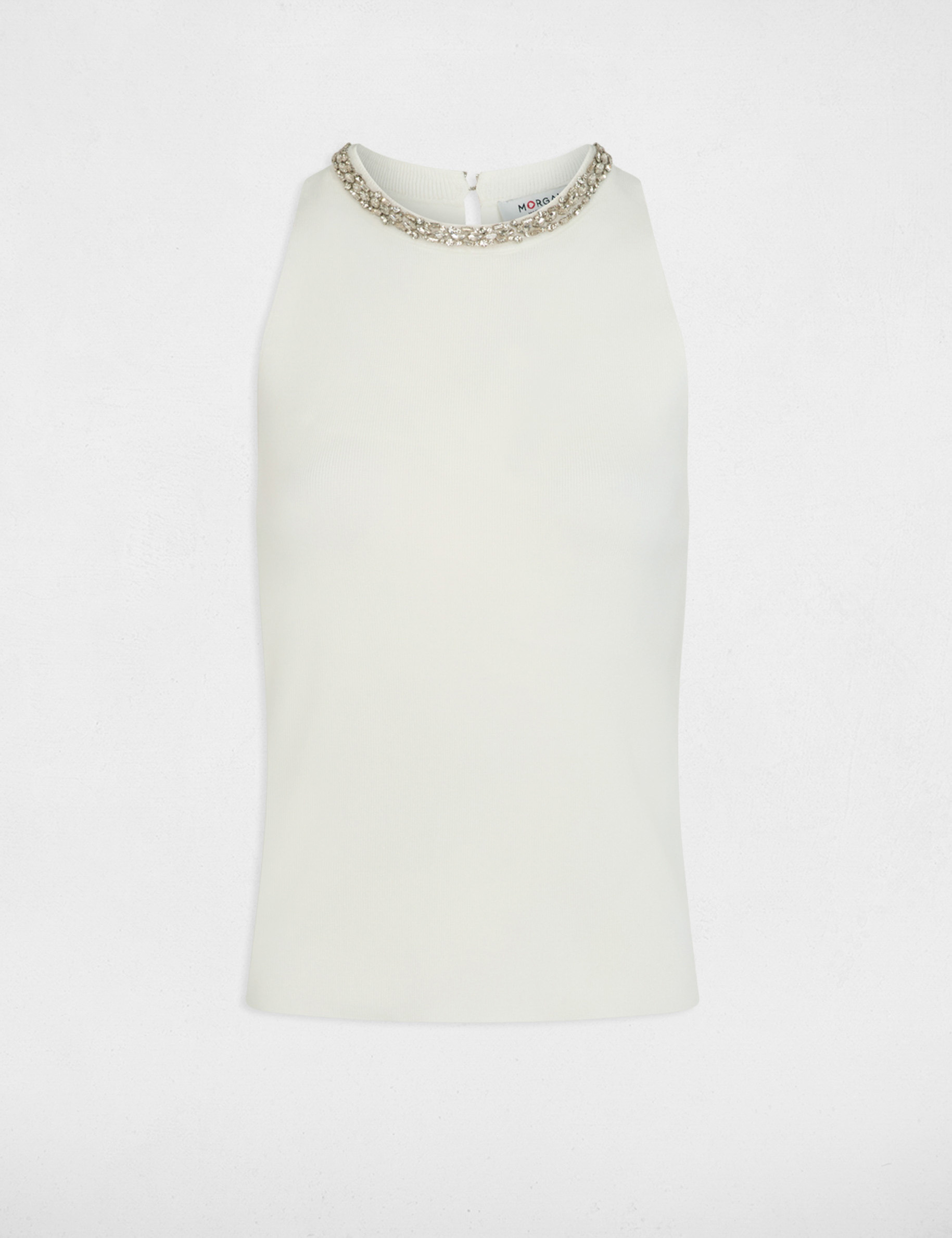 Debardeur ajust&eacute; strass blanc femme