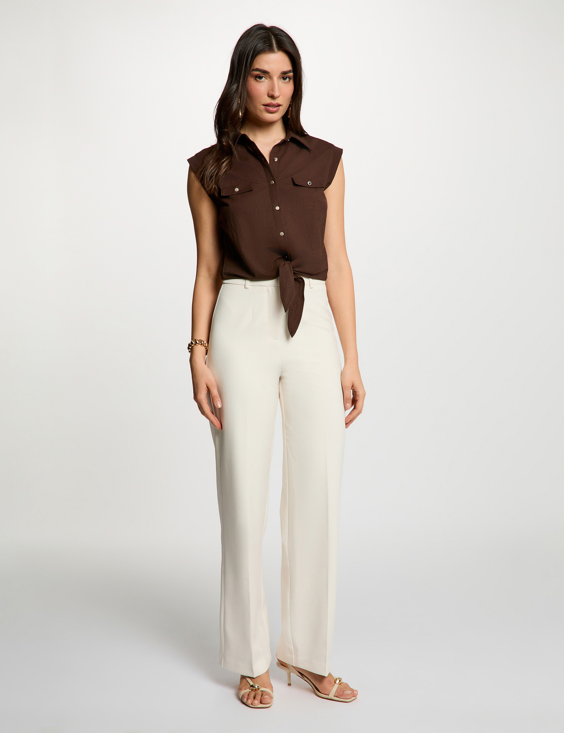 Blouse sans manches marron fonc&eacute; femme