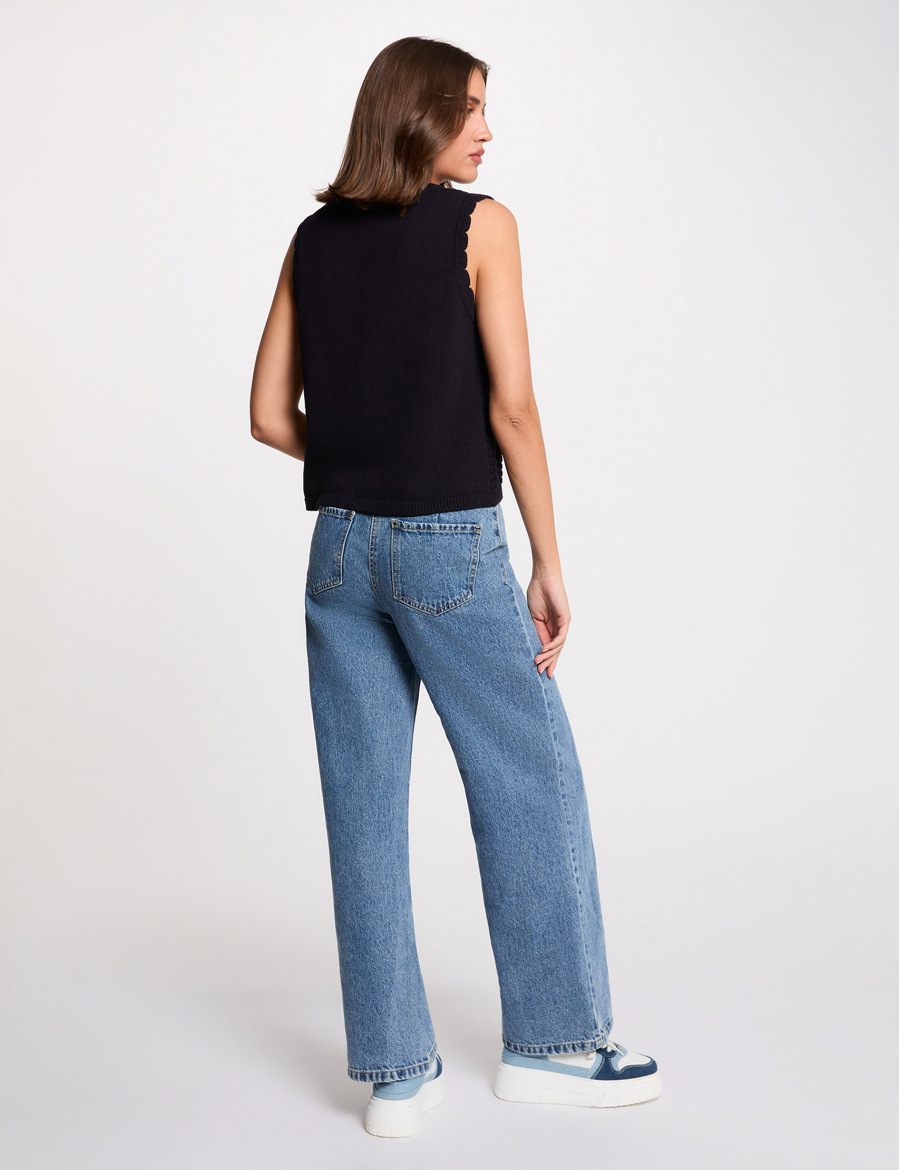 Gilet ajouré sans manches bleu marine femme