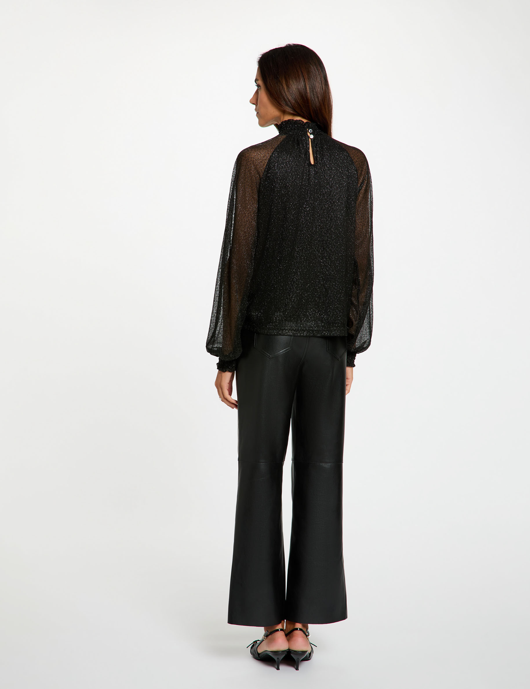 Blouse col montant noir femme