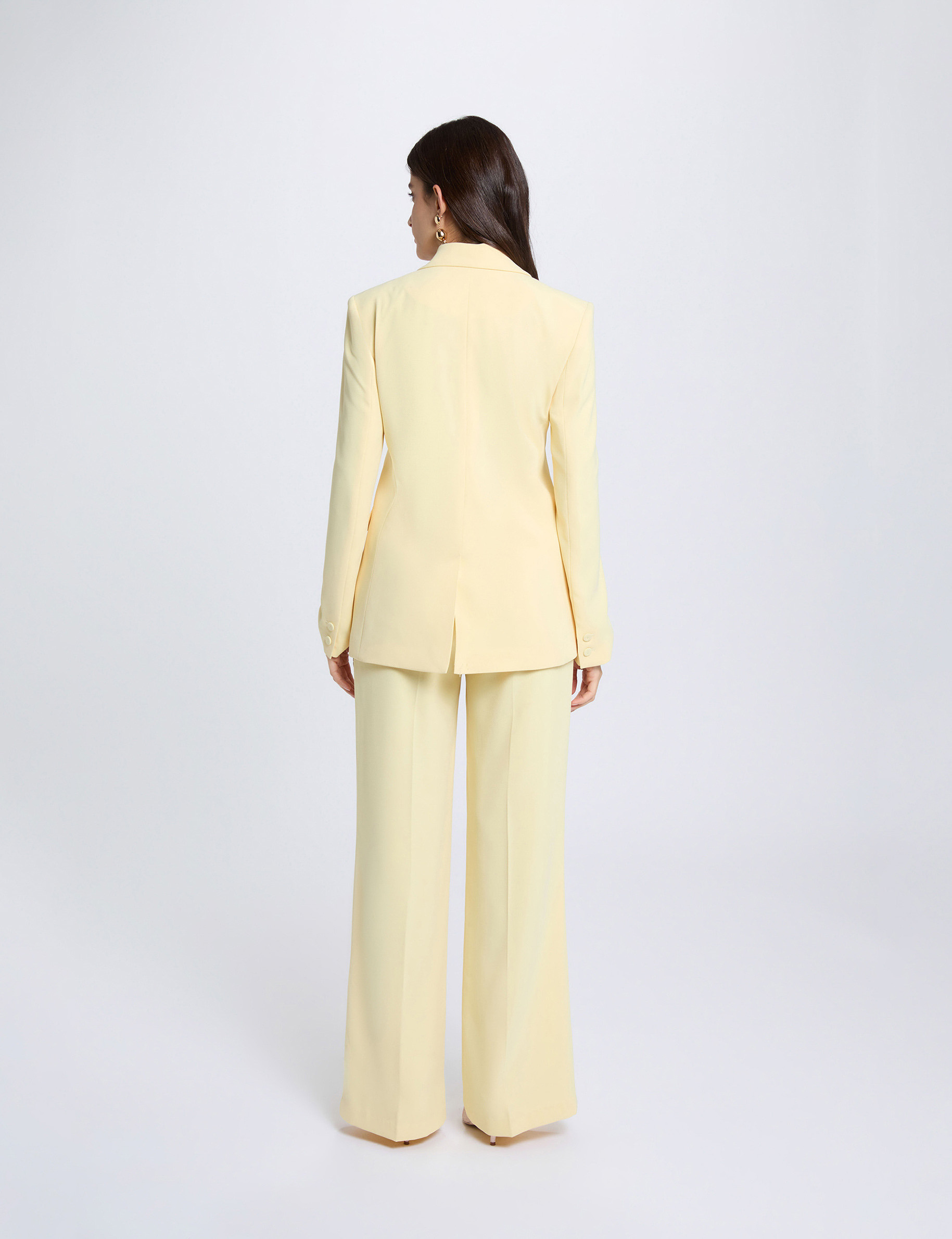 Tailleurkraag jas lichtgeel vrouw