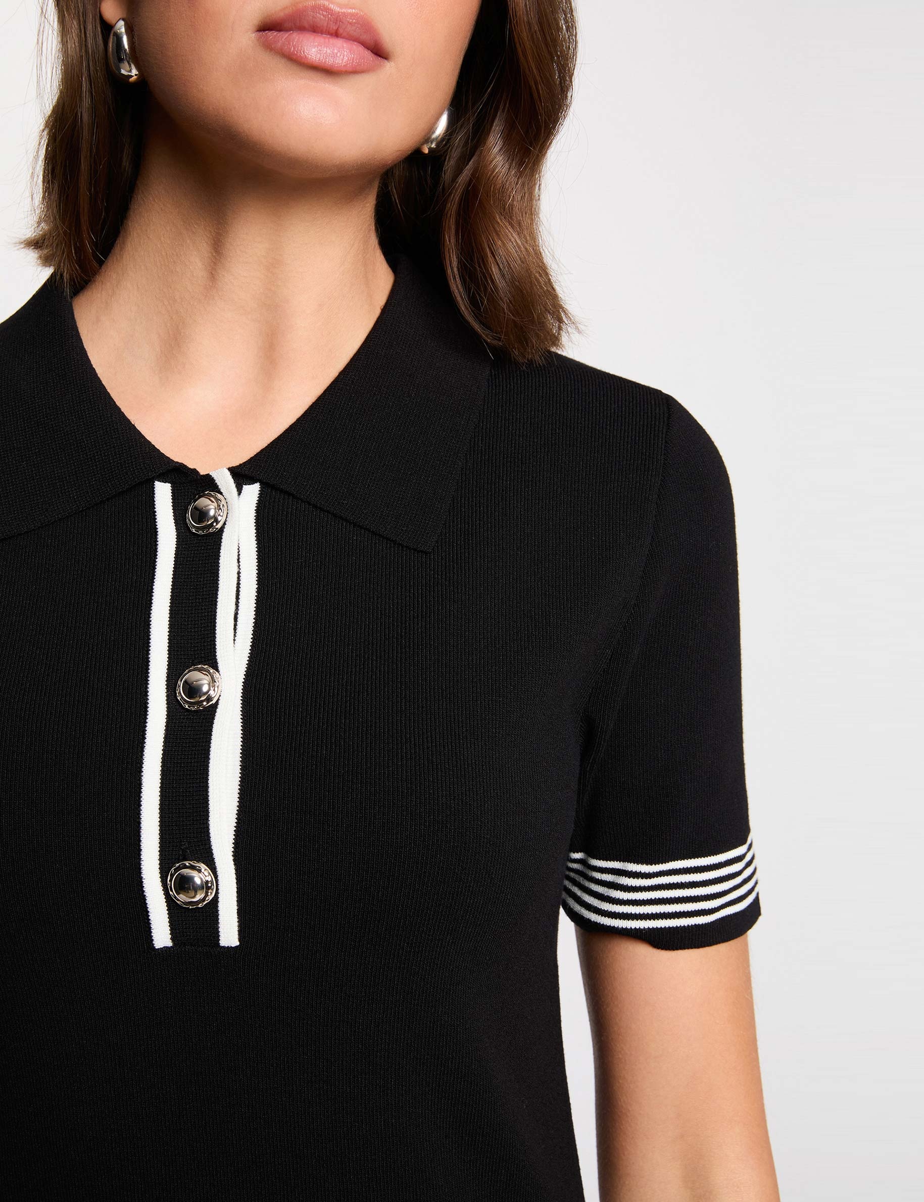 Robe tricot col polo noir femme