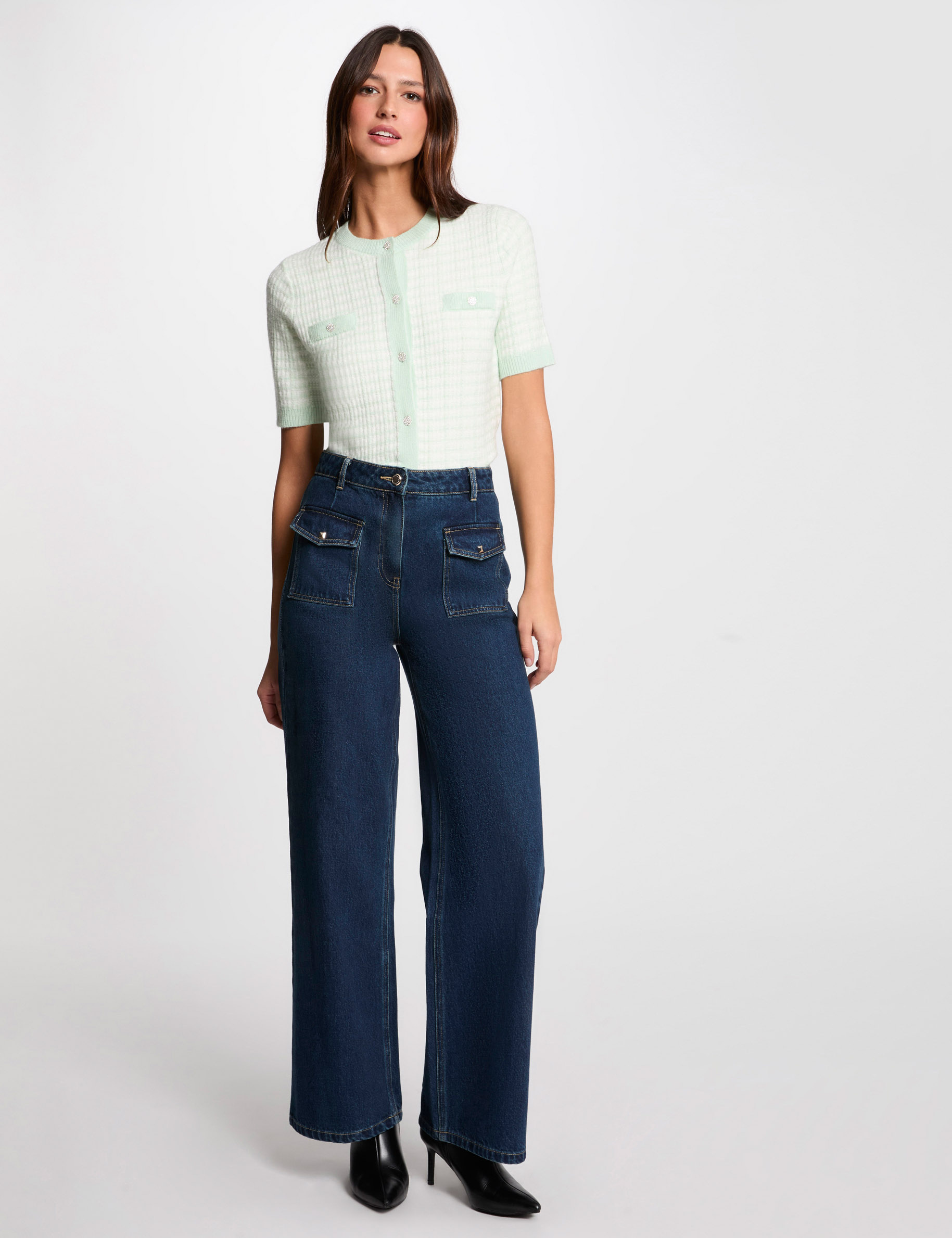 Vest met korte mouwen en print lichtgroen vrouw