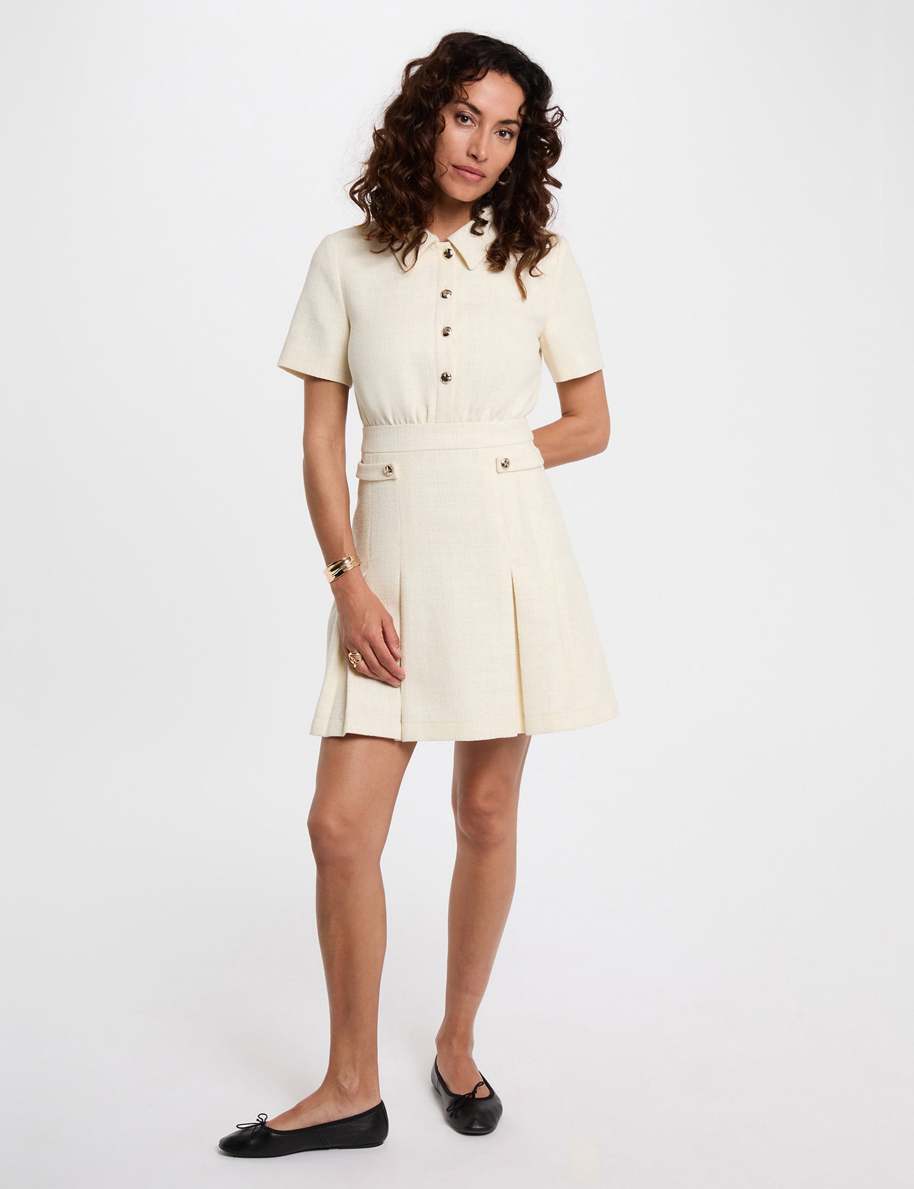robe tweed evasee ecru femme Robe tweed évasée ecru femme