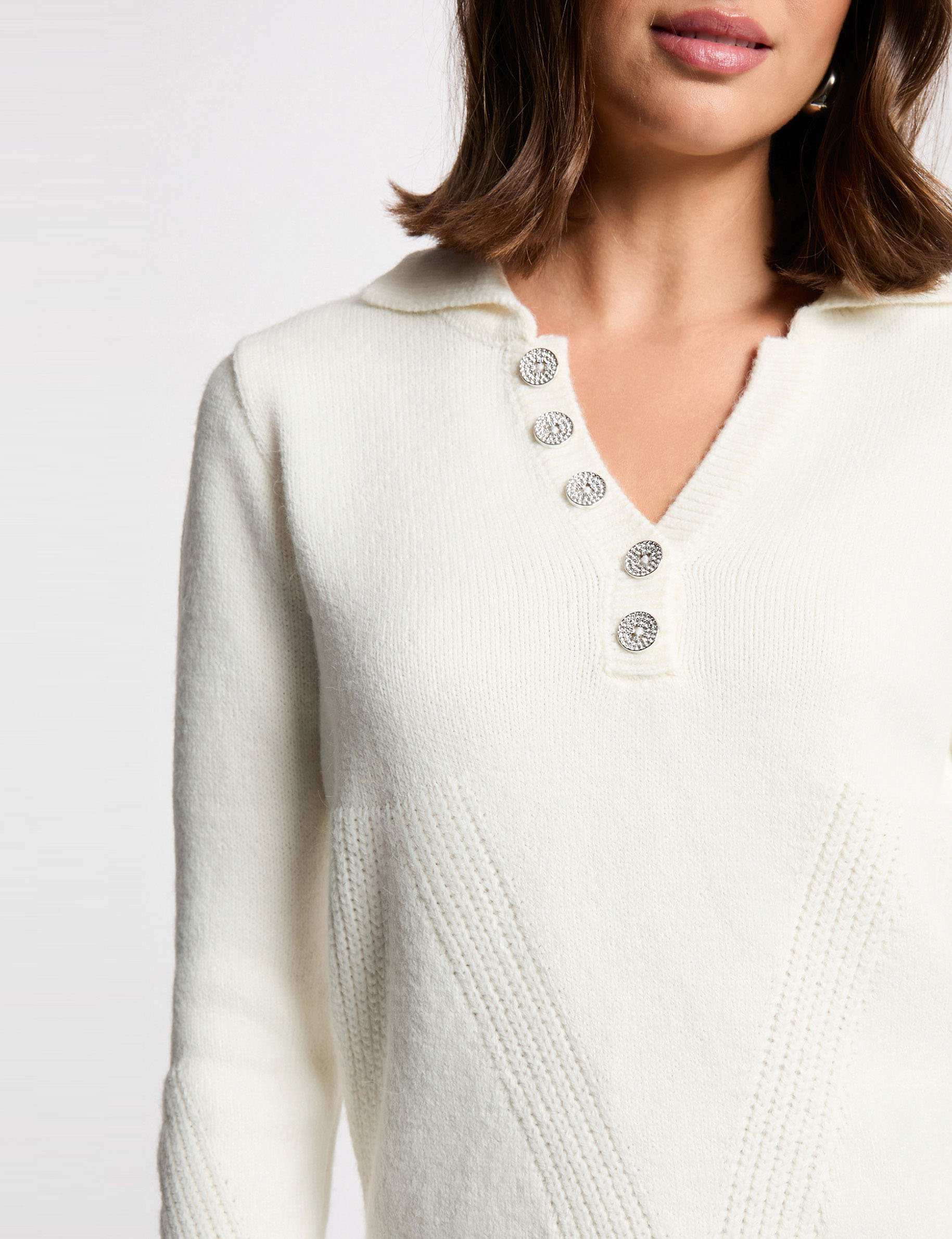 Pull col revers blanc femme