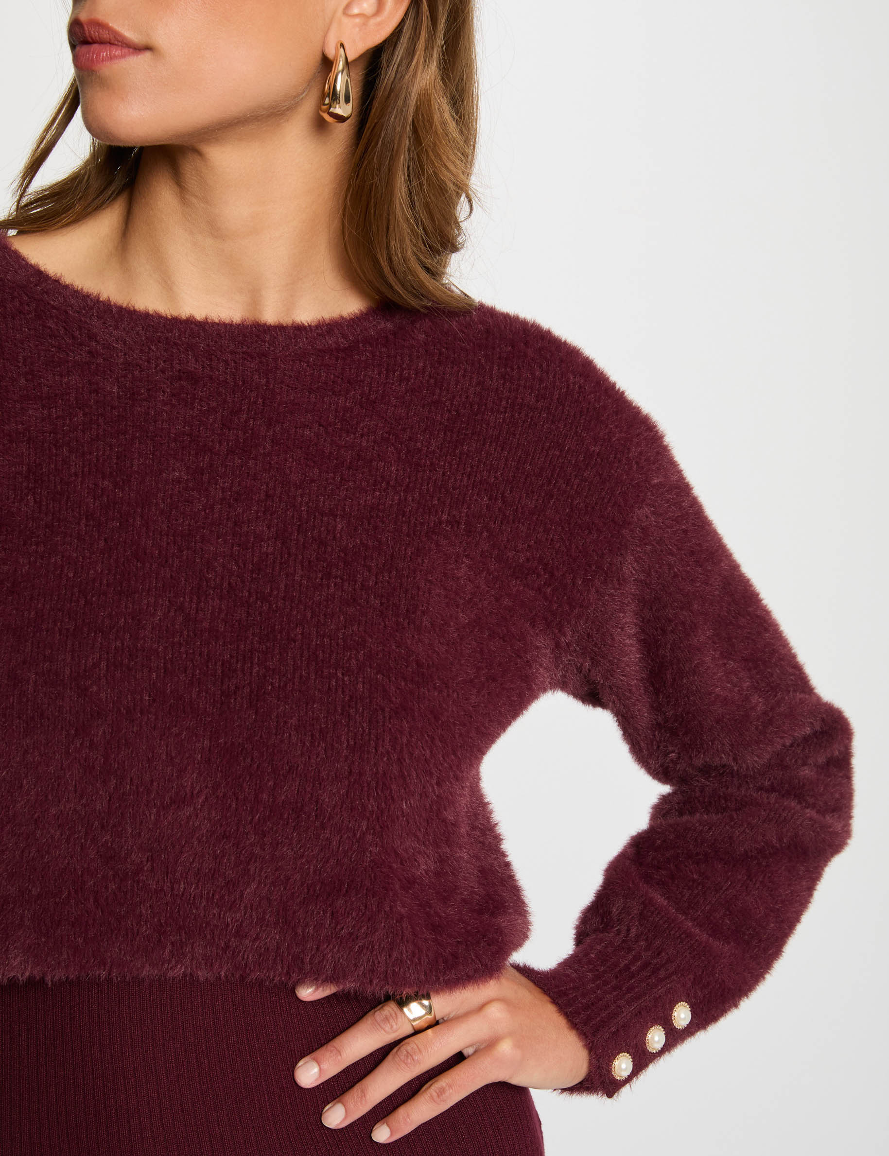 Robe tricot midi ajust&eacute;e 2-en-1 prune femme