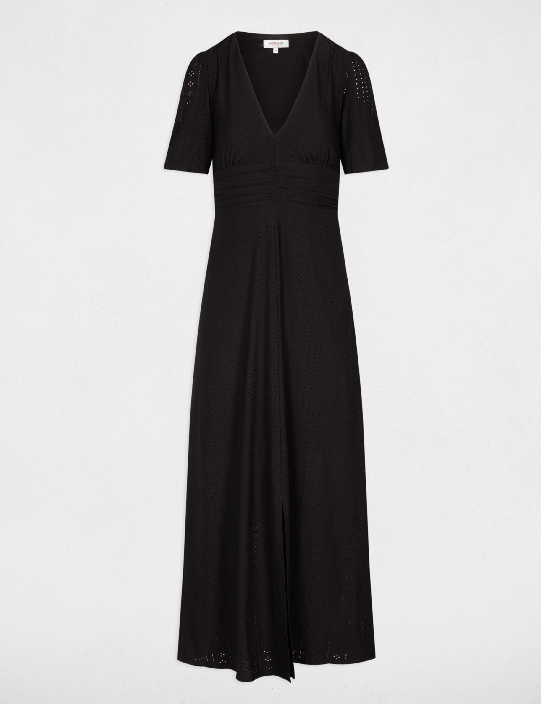 Robe Noire Cintrée IKKS Brodée - Taille S, Sans Manches - Occasion Très Bon État