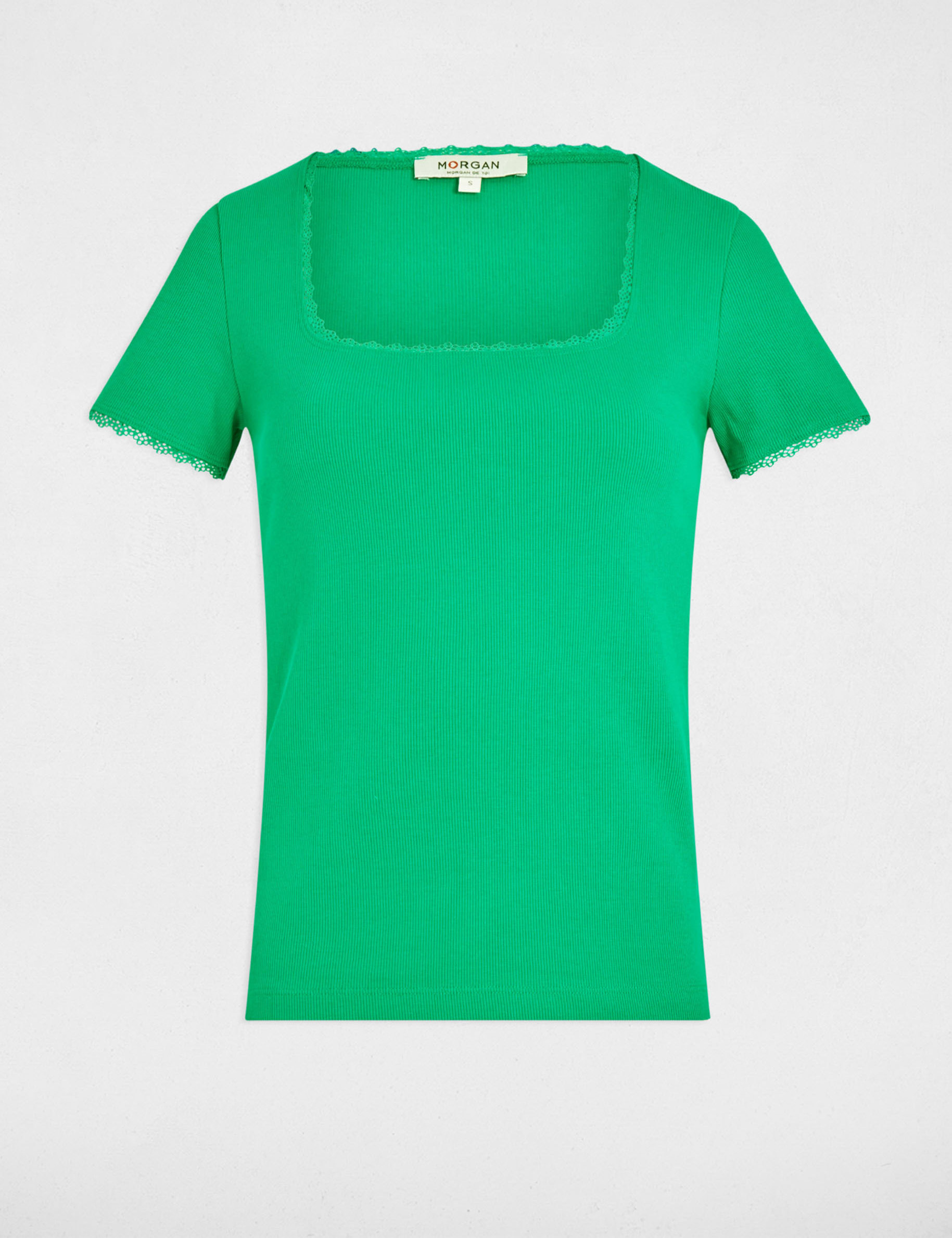 t shirt manches courtes cotele vert emeraude femme T-shirt manches courtes côtelé vert émeraude femme