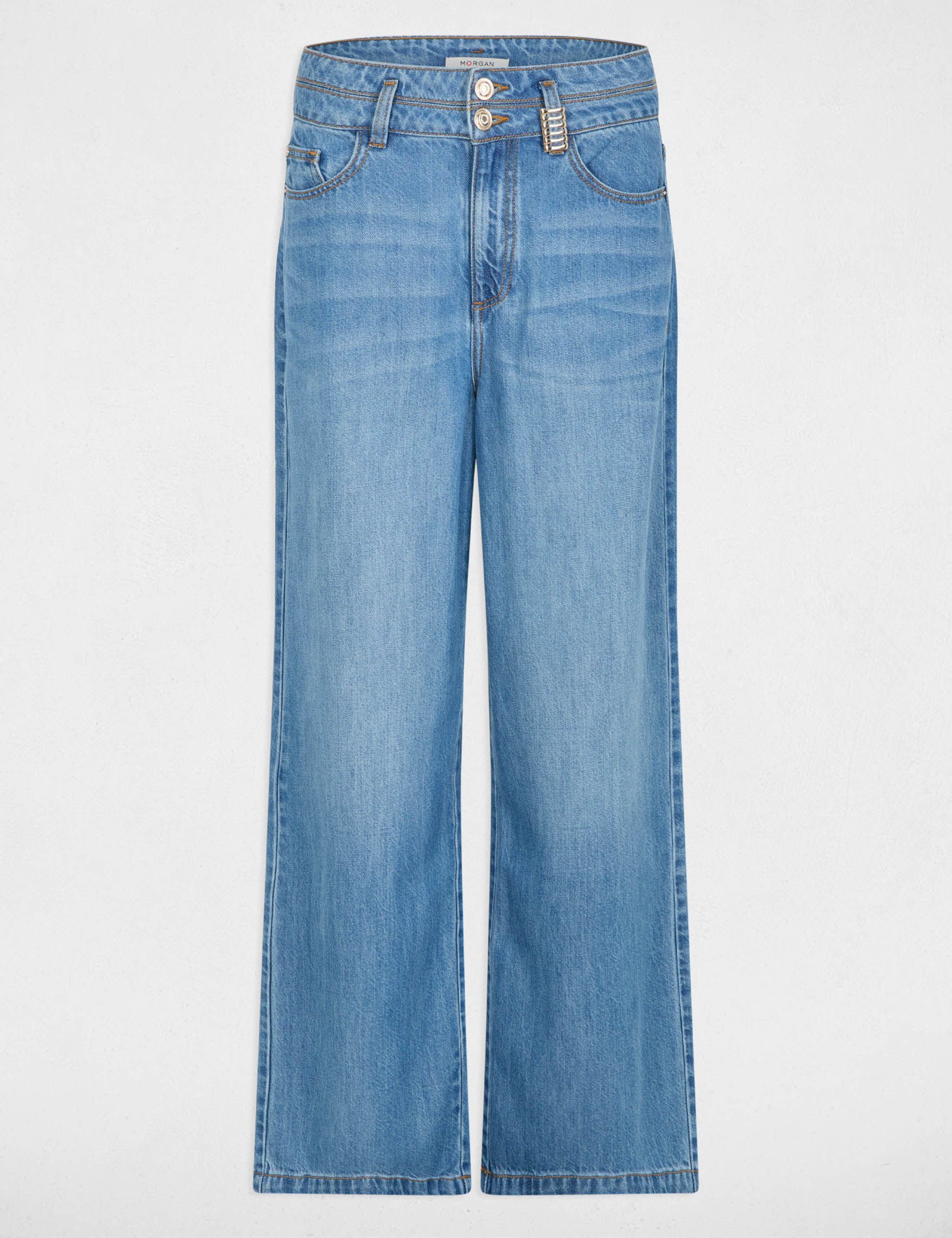 Pantalon large taille haute denim stone femme