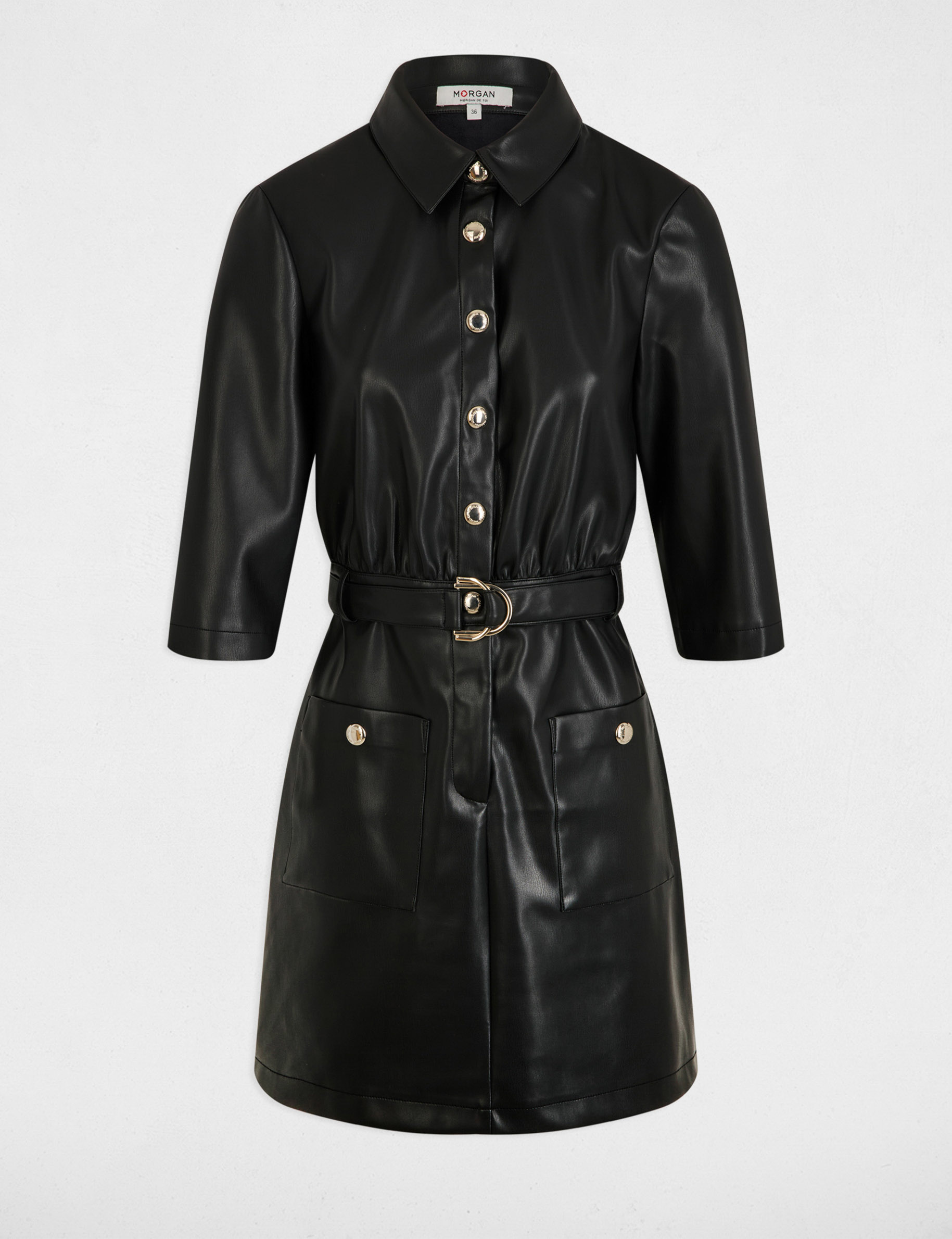 Robe courte droite simili cuir noir femme