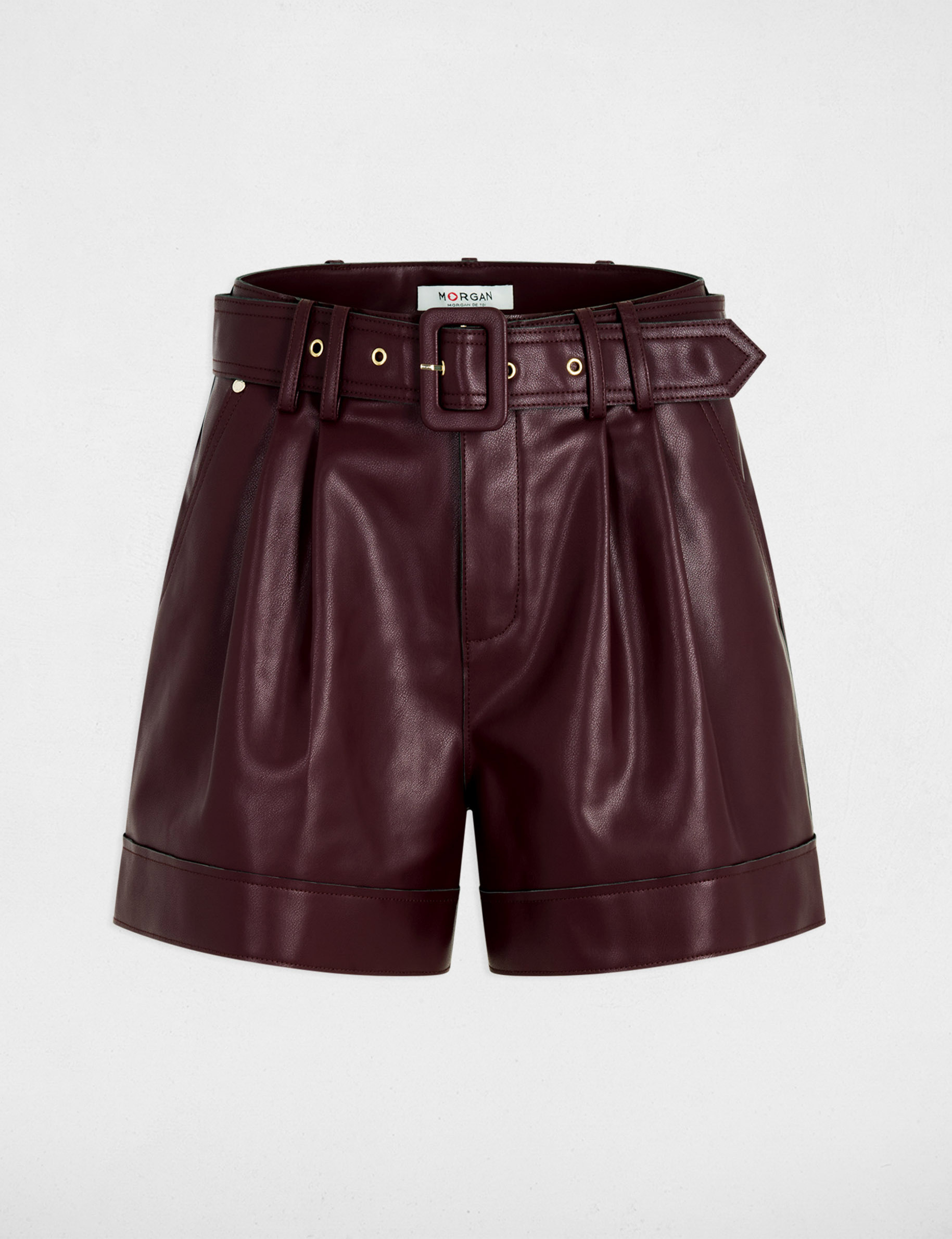 Short slim similicuir prune femme