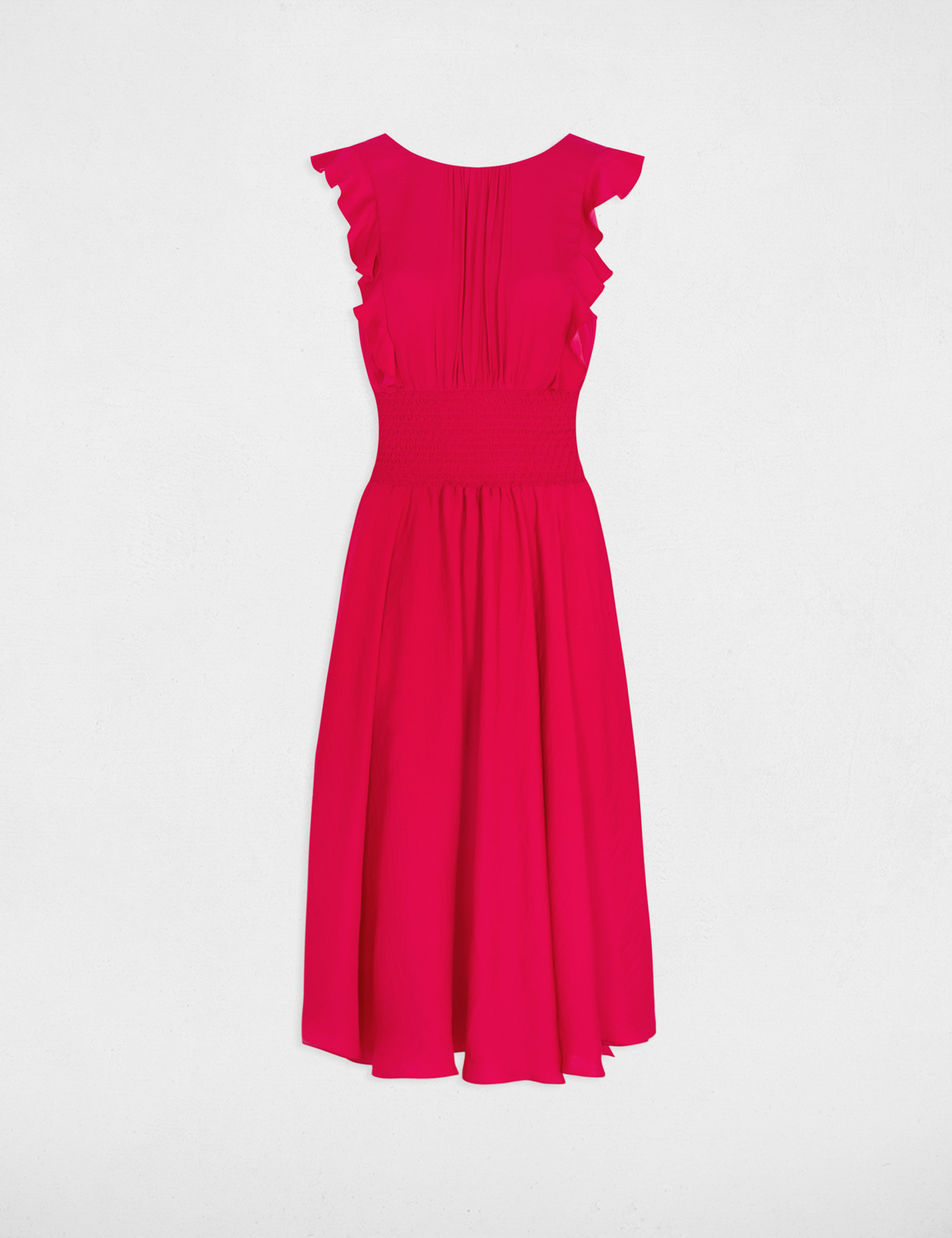 Robe longue évasée à taille smockée framboise femme