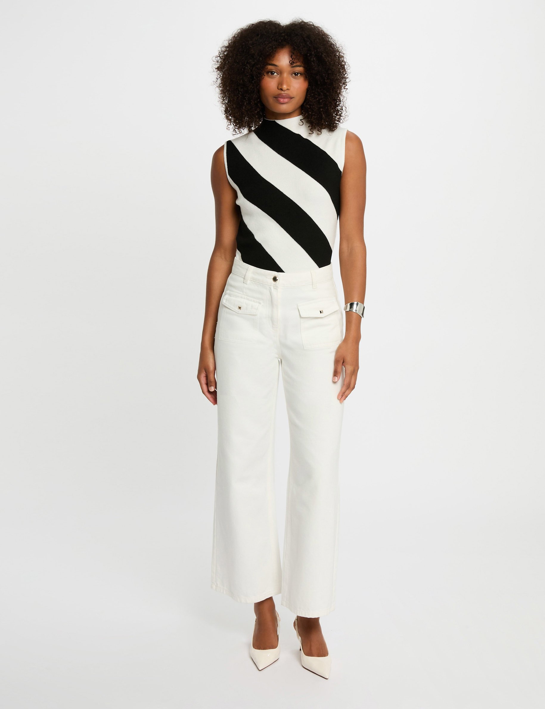Pull sans manches blanc femme