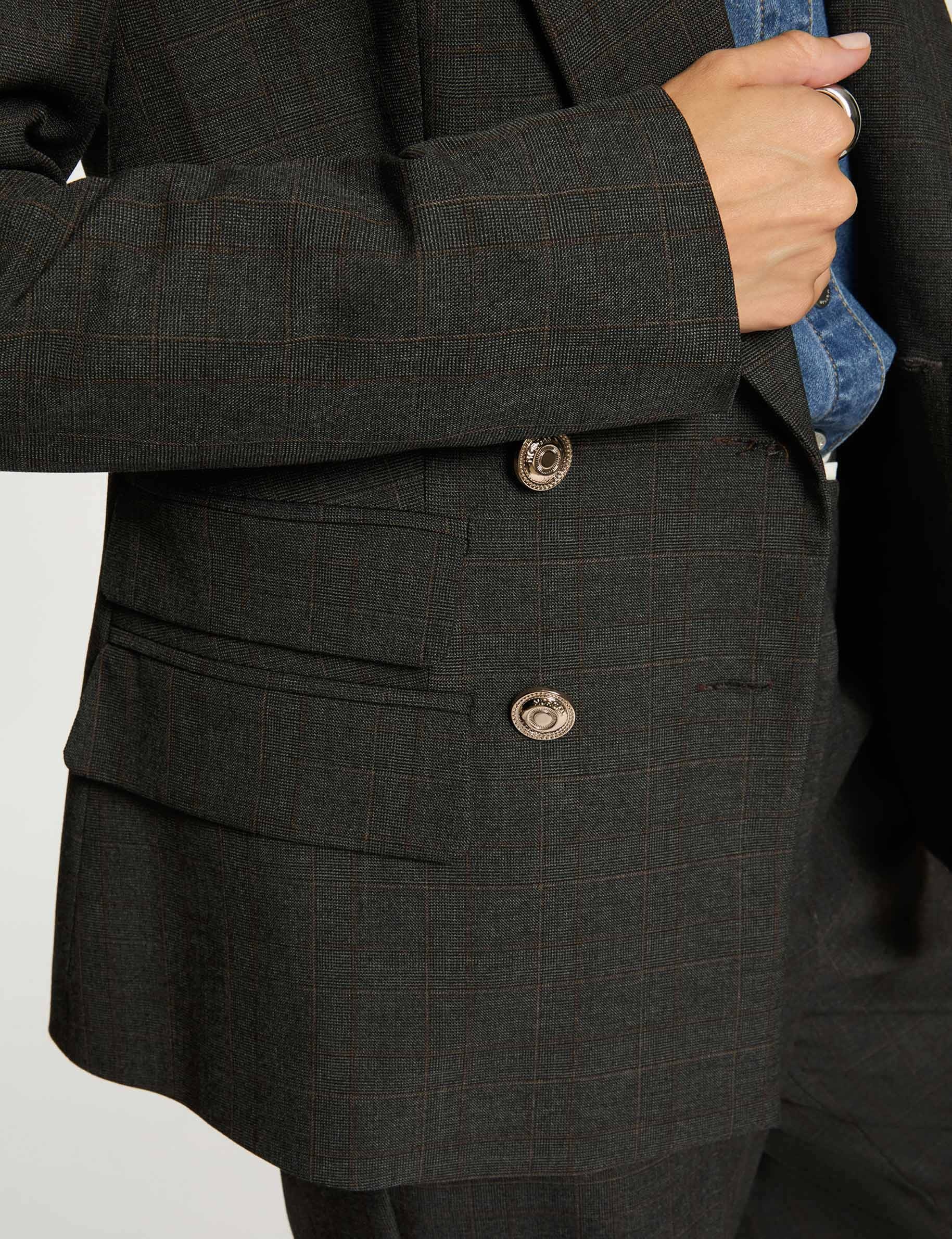 blazer droit a carreaux gris moyen femme Blazer droit à carreaux gris moyen femme