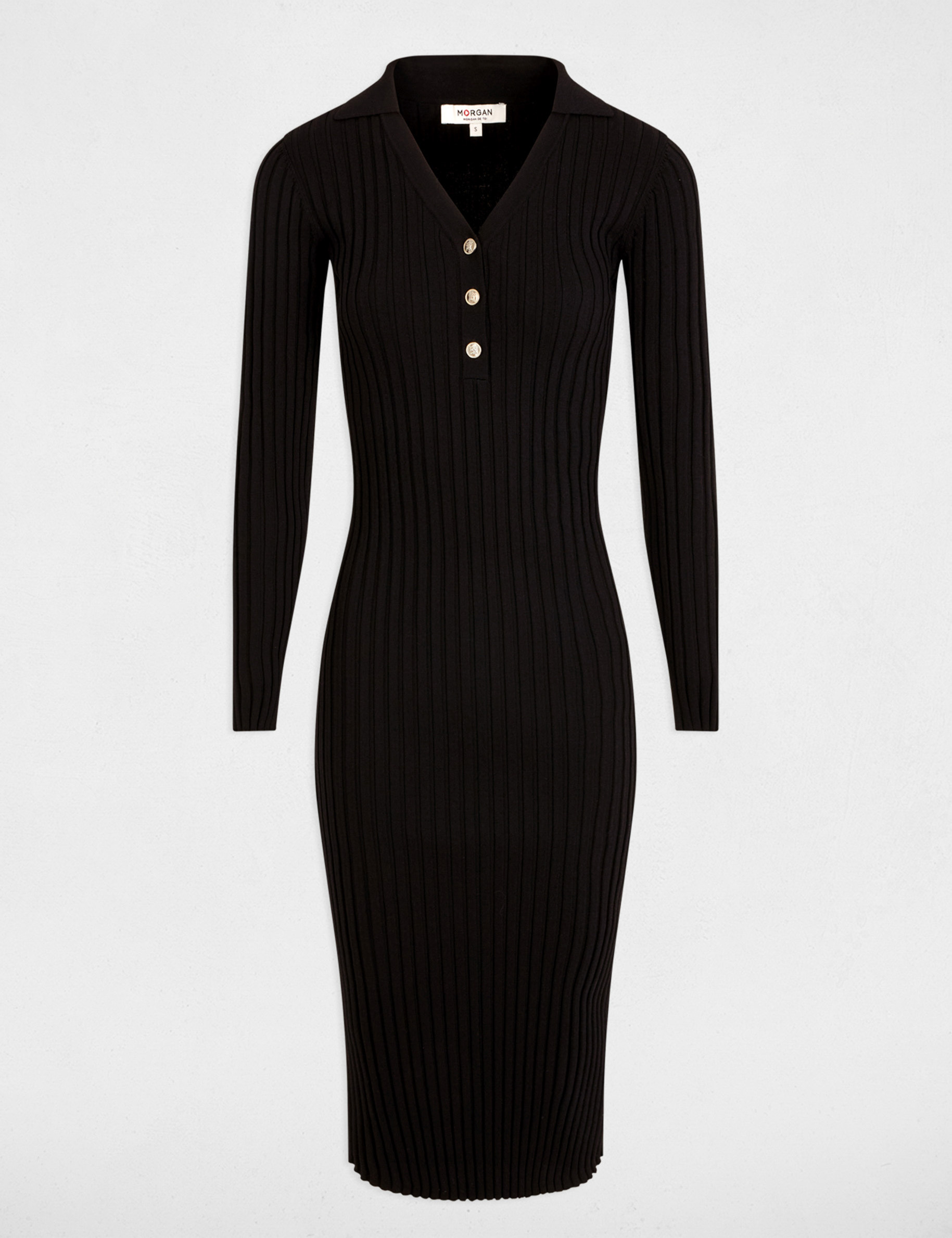 Robe tricot ajustée côtelée noir femme