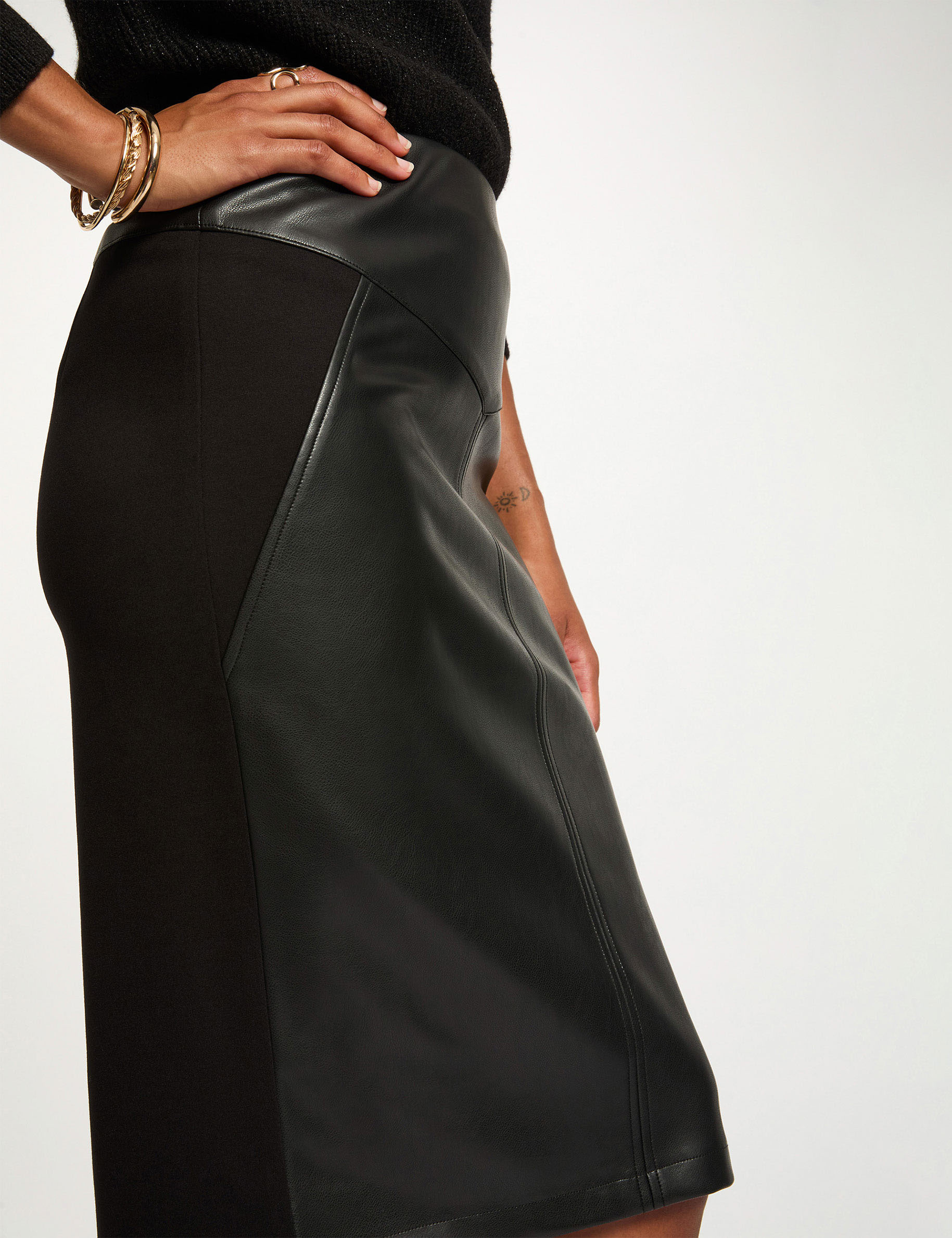 jupe ajustee similicuir noir femme zwart vrouw