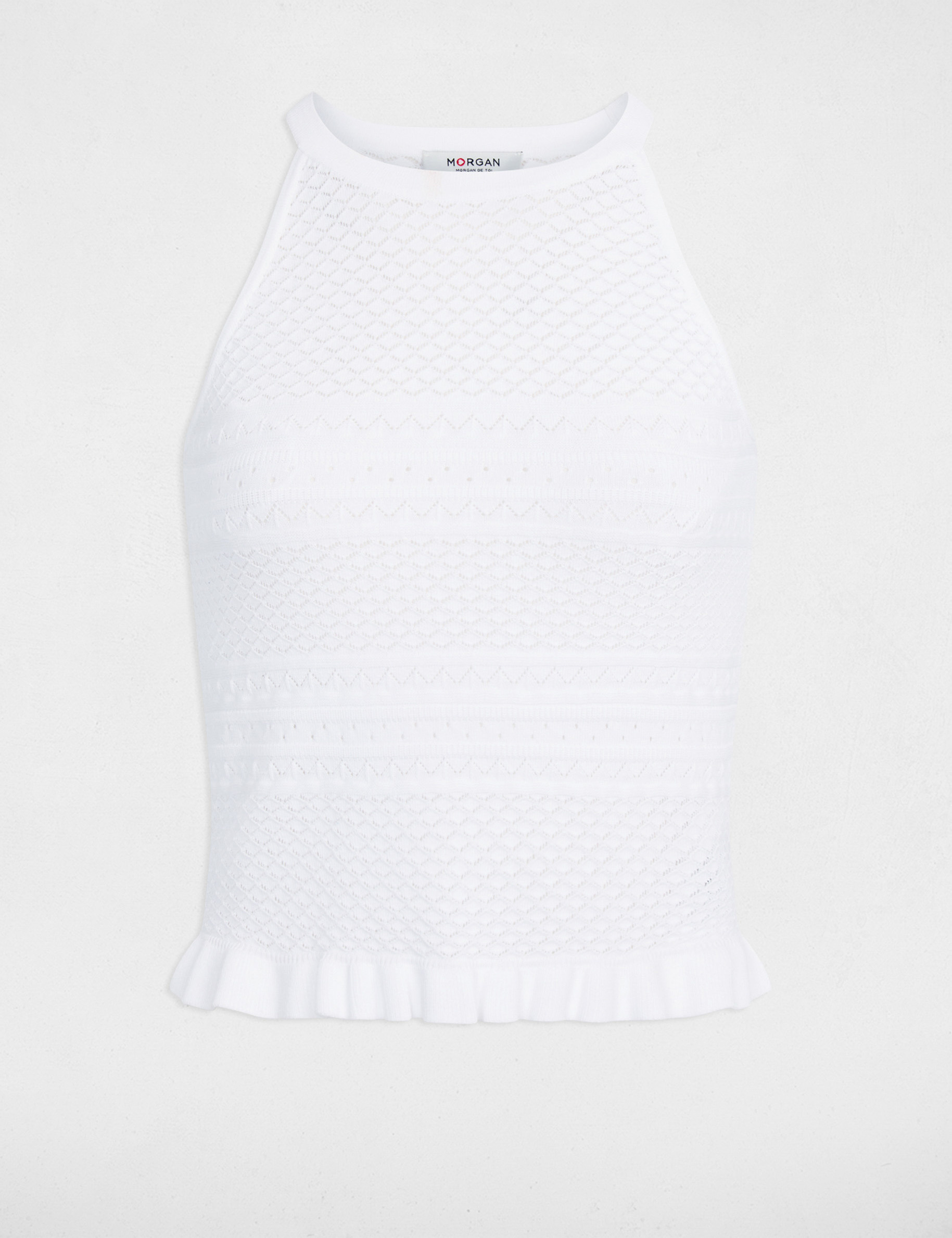 Pull ajust&eacute; sans manches blanc femme