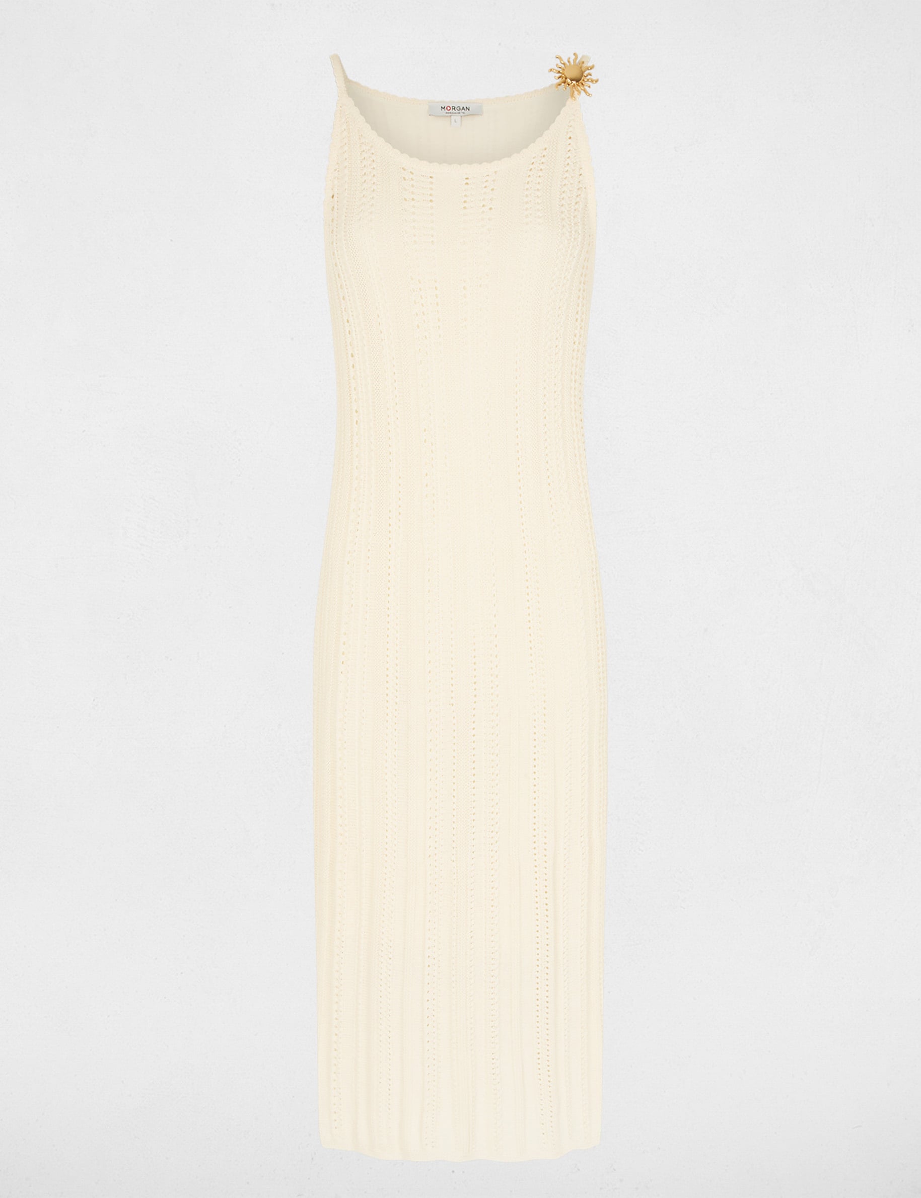 Robe tricot brod&eacute;e ivoire femme