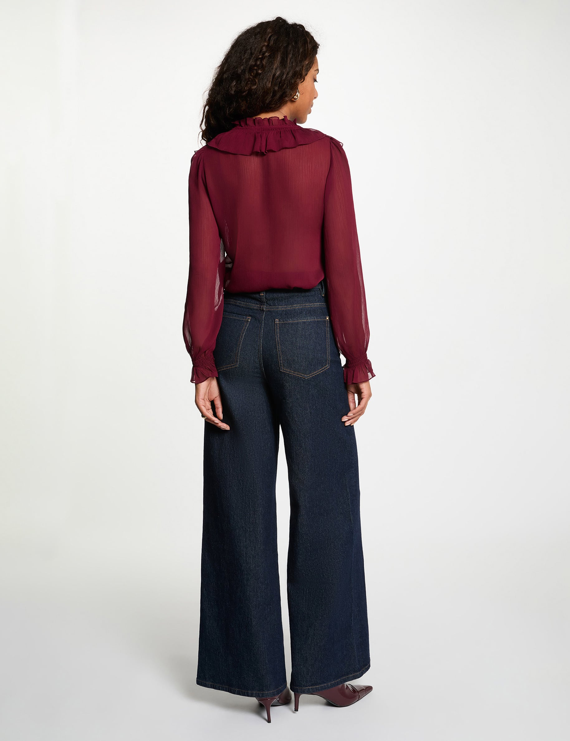 Vloeiende blouse met V-hals bordeaux vrouw