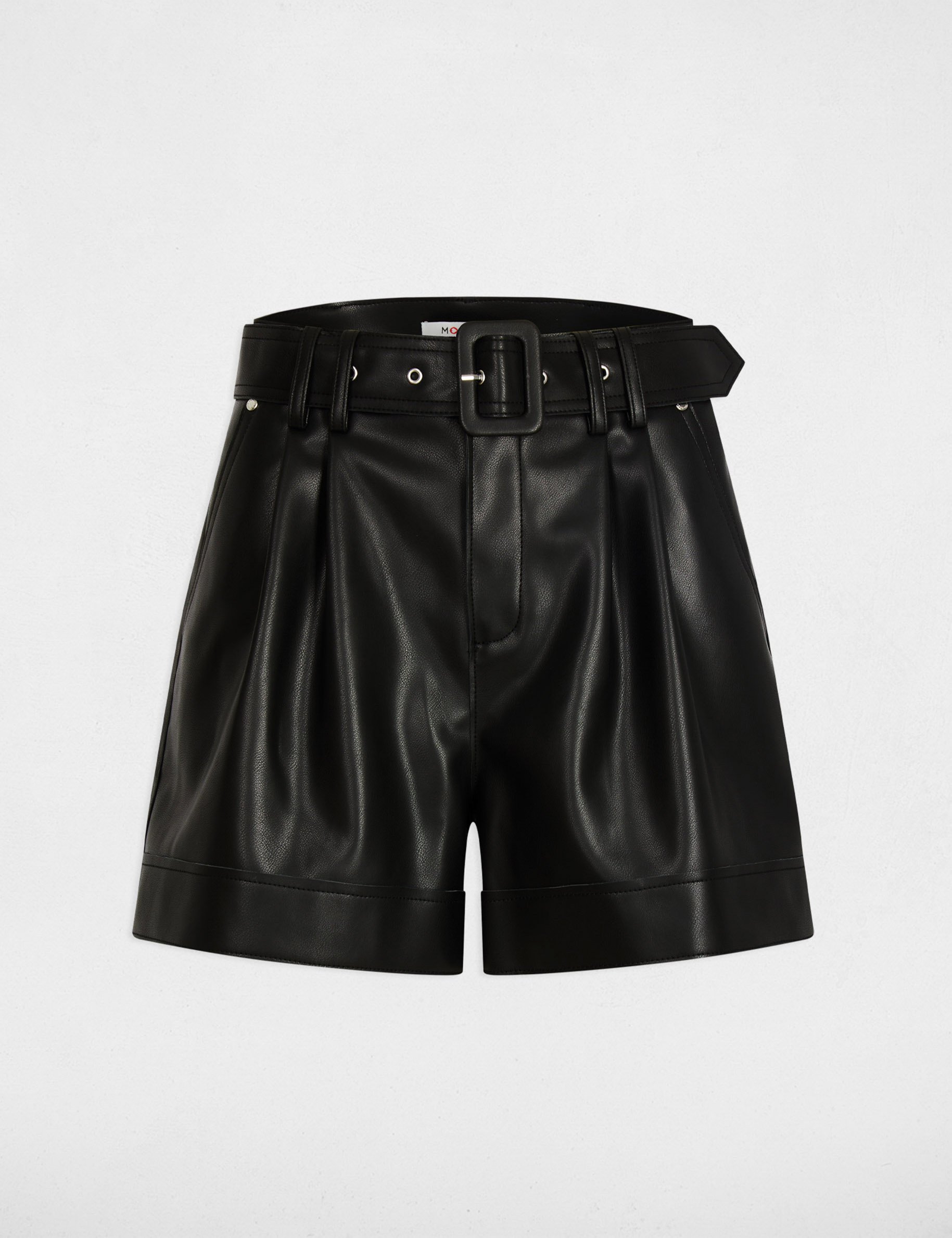 Short ajusté simili cuir noir femme