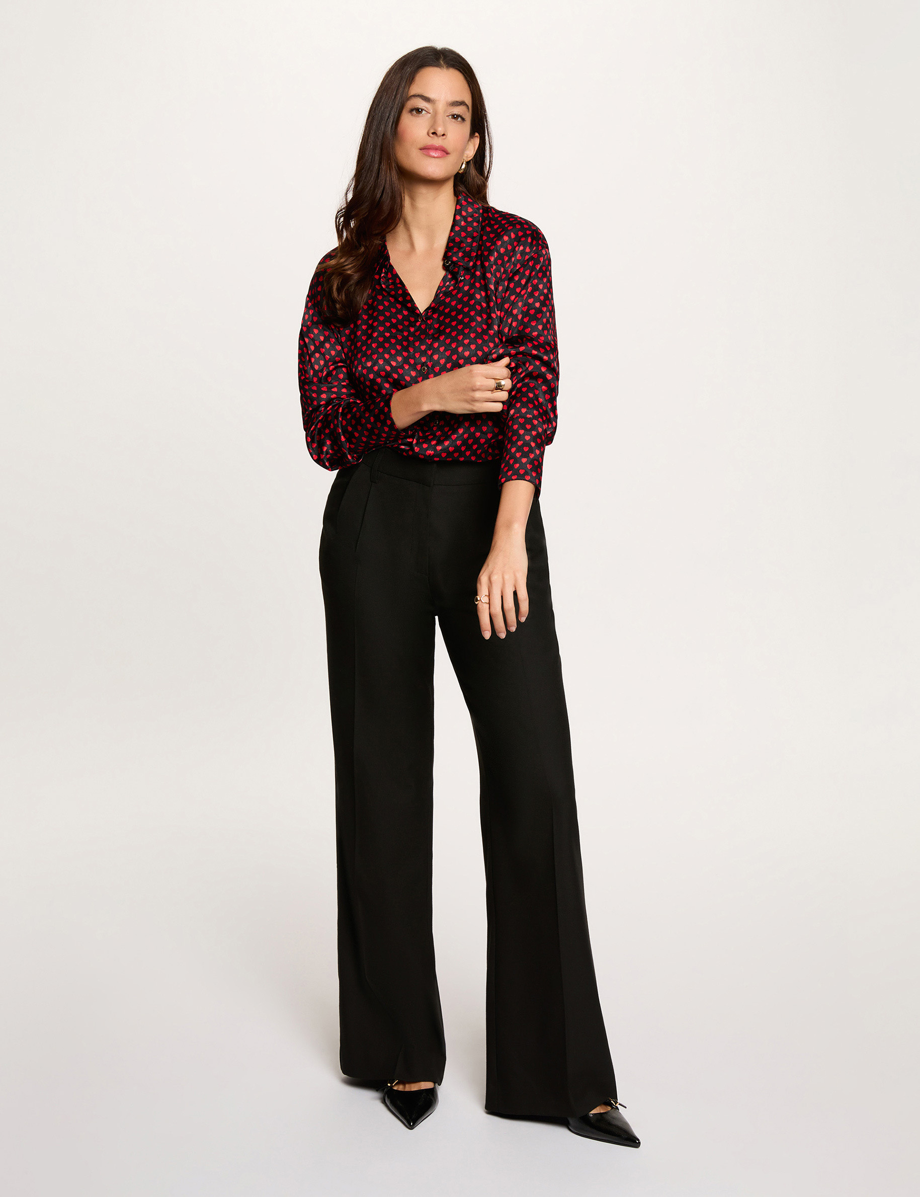 Pantalon large &agrave; pinces noir femme