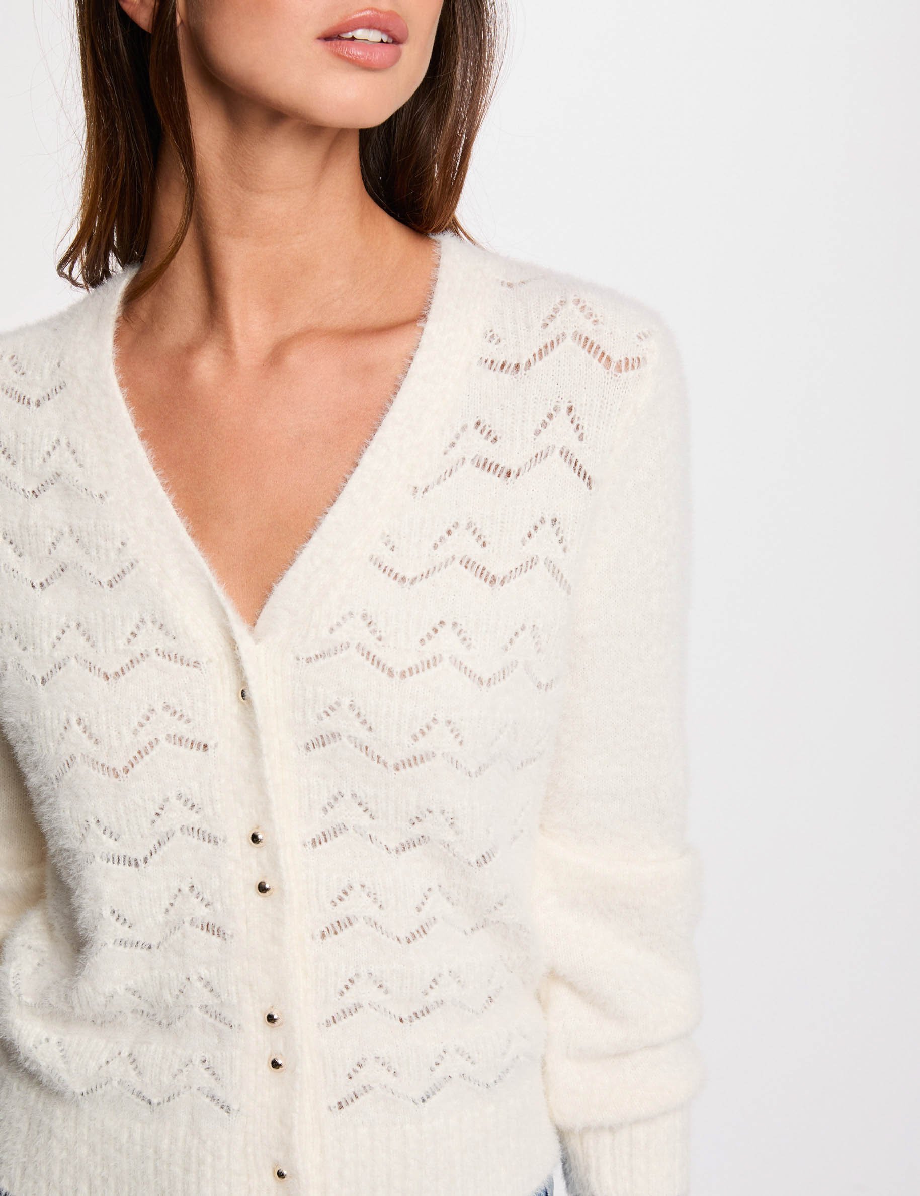 vest met lange mouwen ivoor vrouw Vest met lange mouwen ivoor vrouw