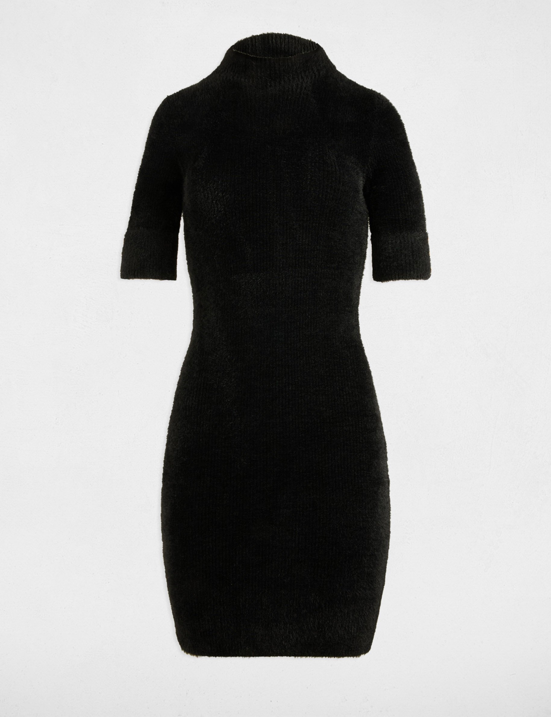 Aangesloten gebreide jurk korte mouwen zwart vrouw