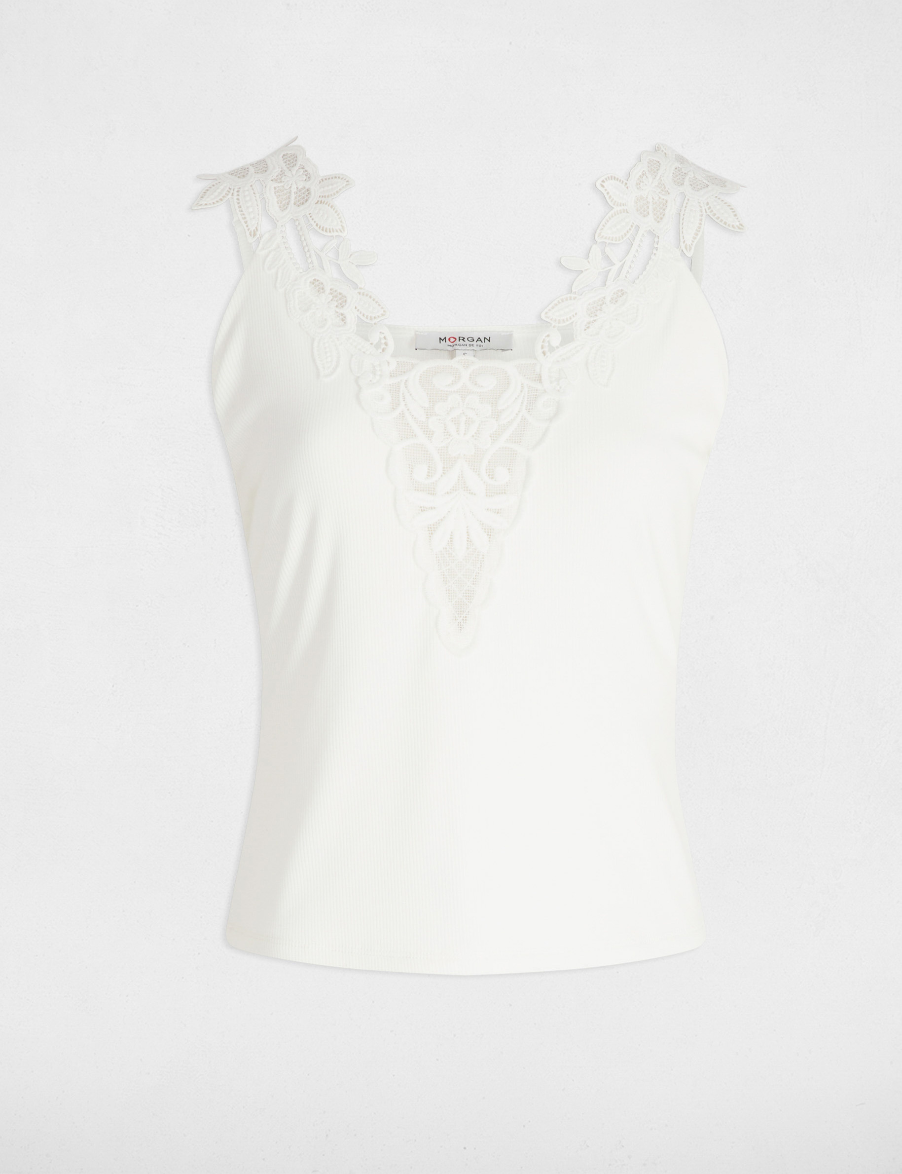 tanktop met fijne bandjes helder wit vrouw Tanktop met fijne bandjes helder wit vrouw