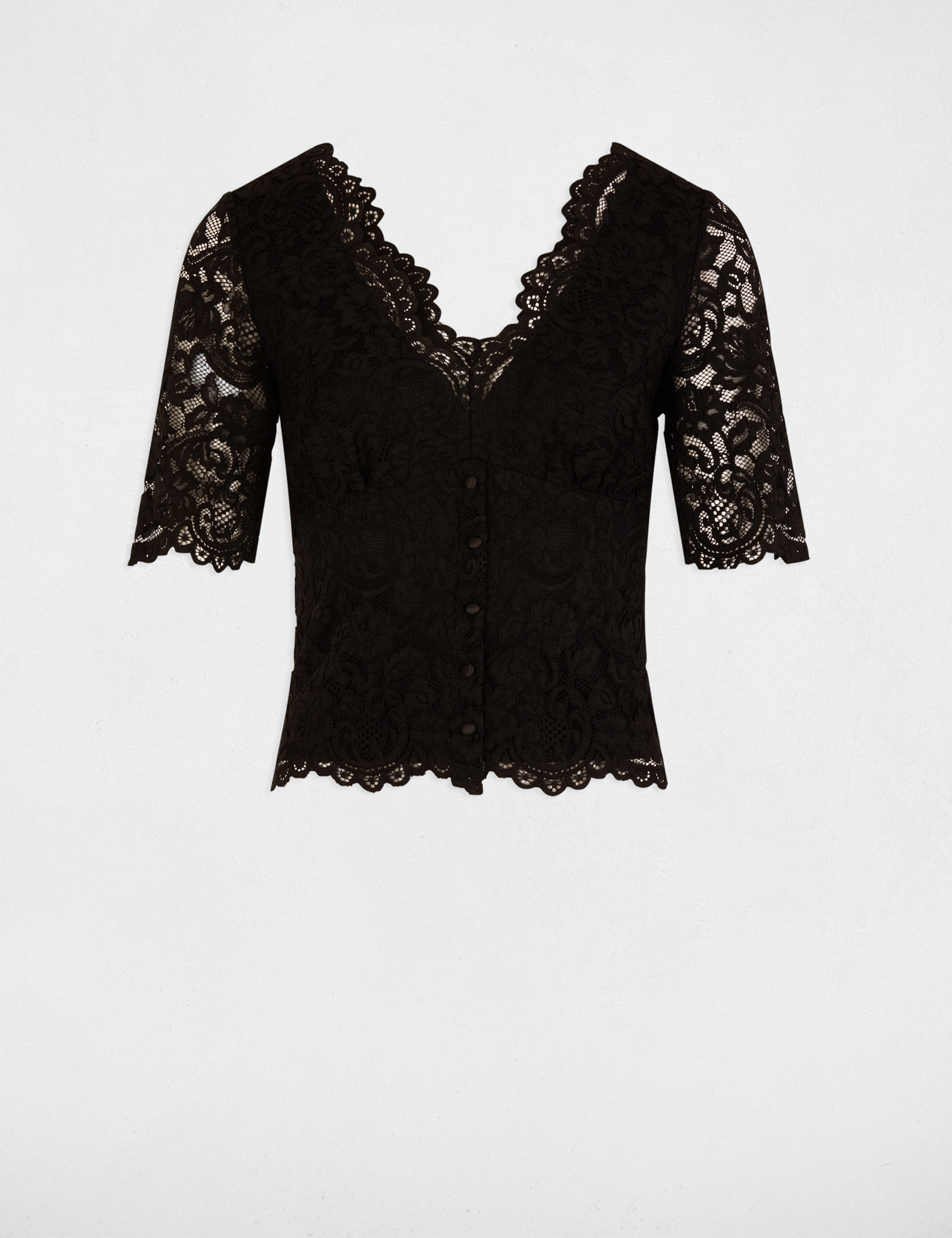 3/4 mouwen kanten T-shirt zwart vrouw