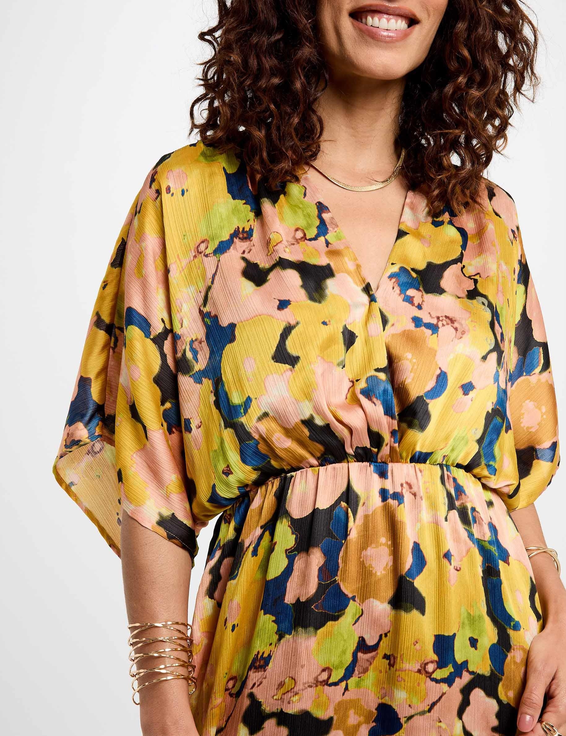 rechte midi jurk met bloemenprint meerkleurig vrouw Rechte midi-jurk met bloemenprint meerkleurig vrouw