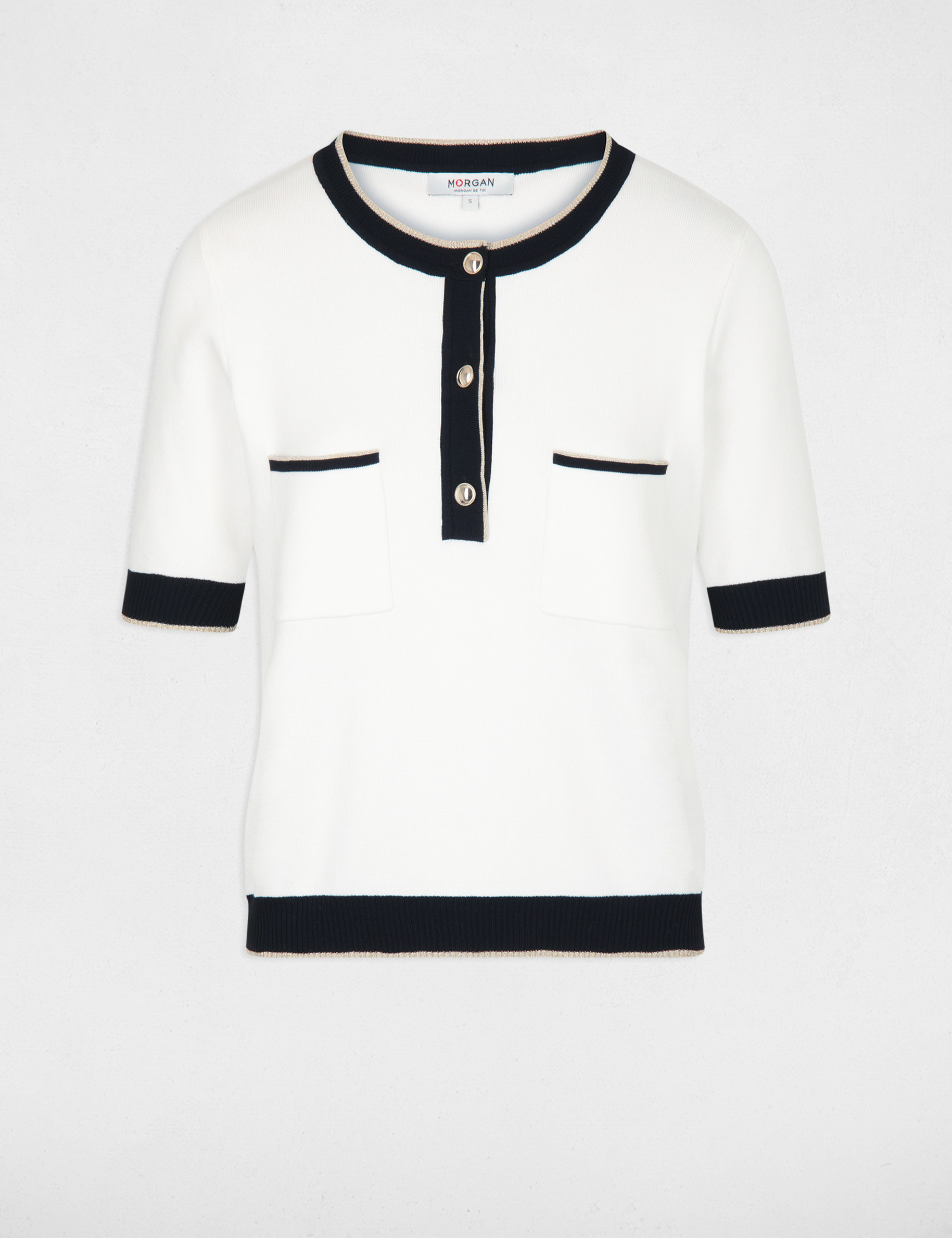 pull manches courtes 2 poches ecru femme Pull manches courtes 2 poches ecru femme