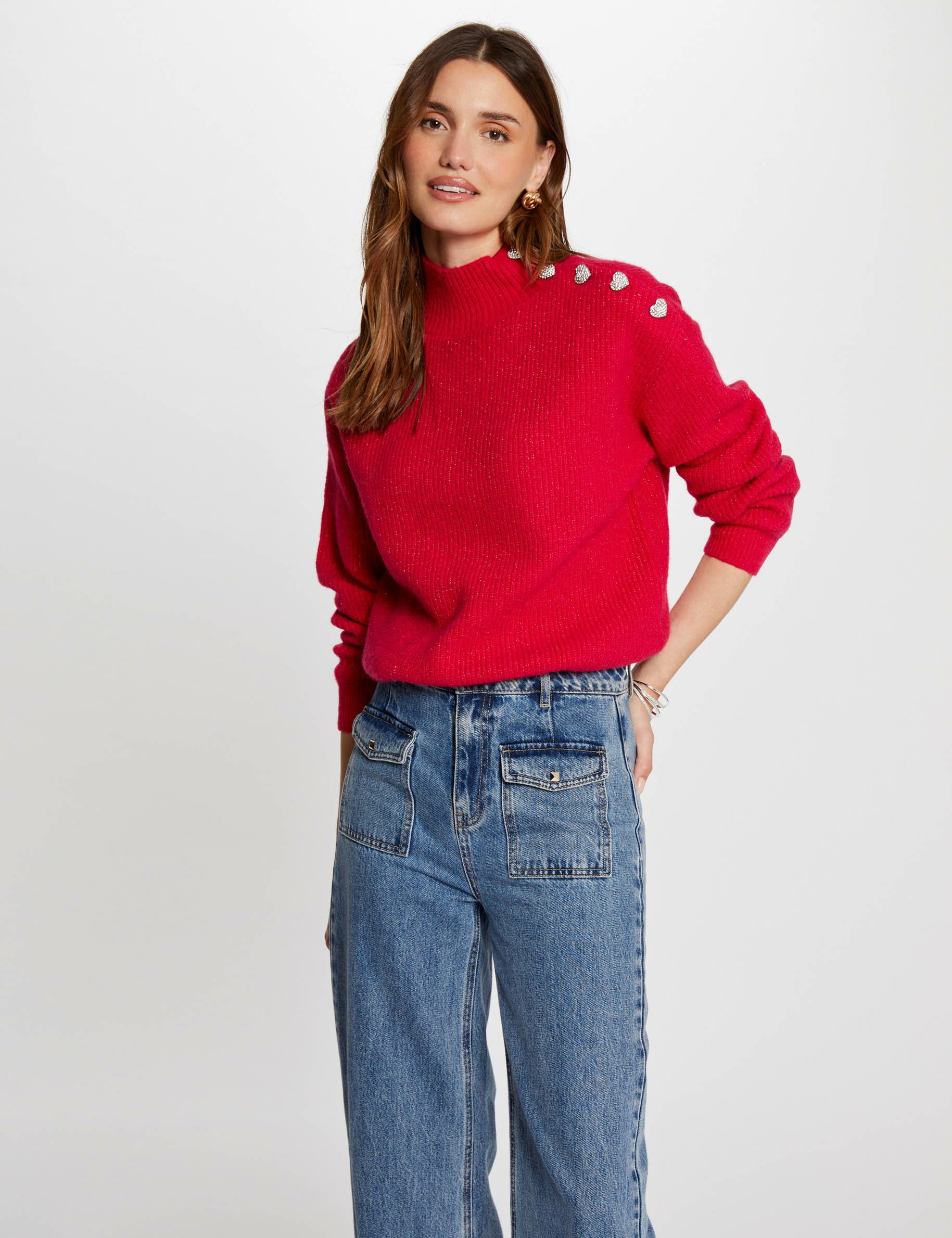 trui met lange mouwen en knopen medium roze vrouw Trui met lange mouwen en knopen medium roze vrouw