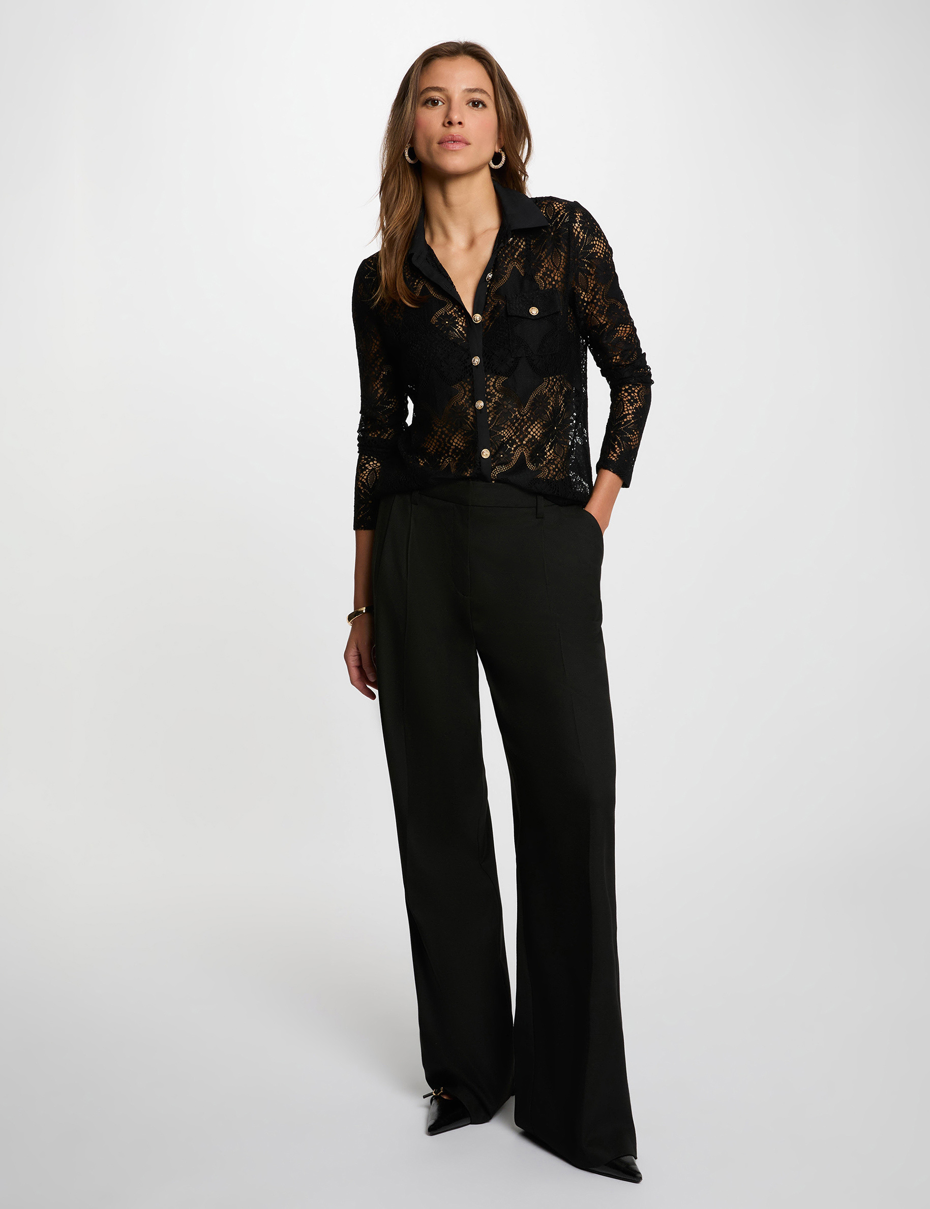 Kant blouse met reverskraag zwart vrouw