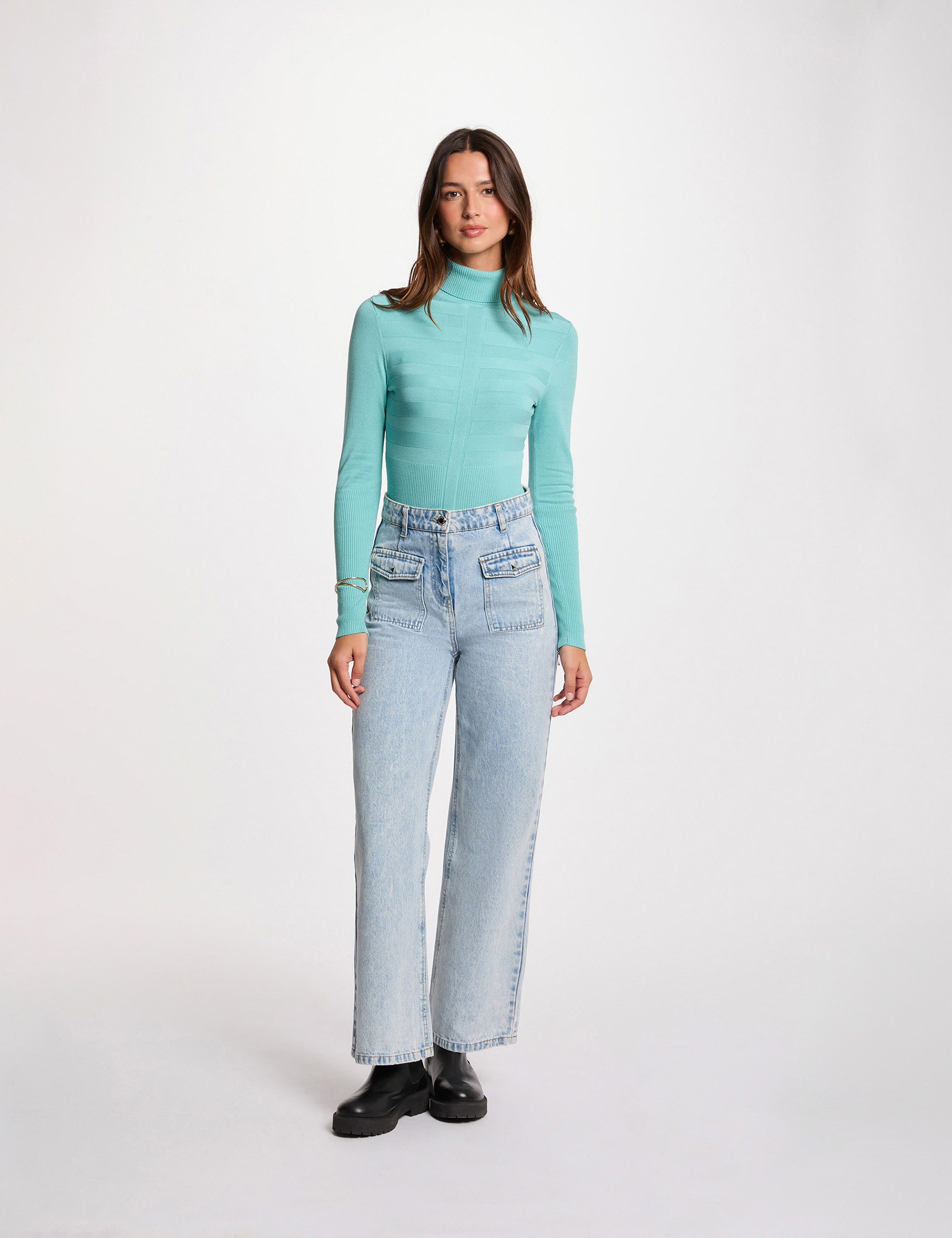 pull col roule ajuste vert femme Pull col roulé ajusté vert femme