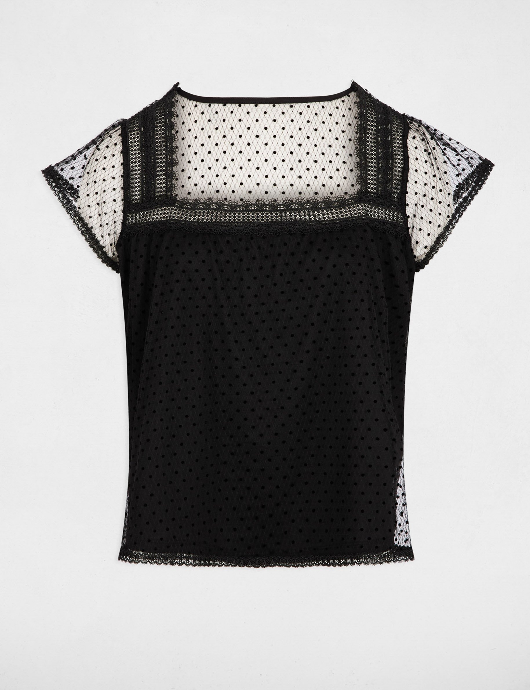 T-shirt kant vierkante hals zwart vrouw