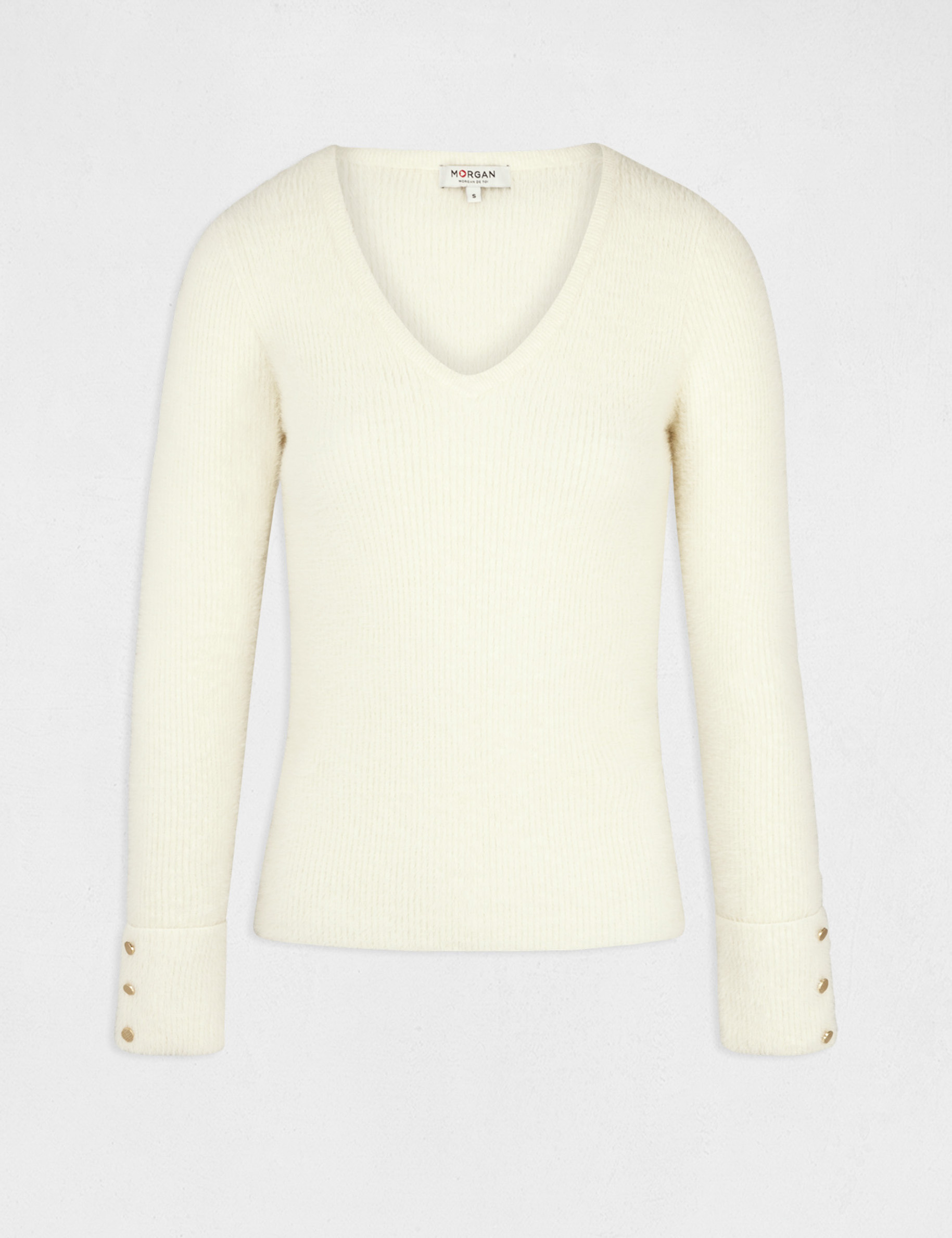 trui lange mouwen woltricot ivoor vrouw Trui lange mouwen woltricot ivoor vrouw