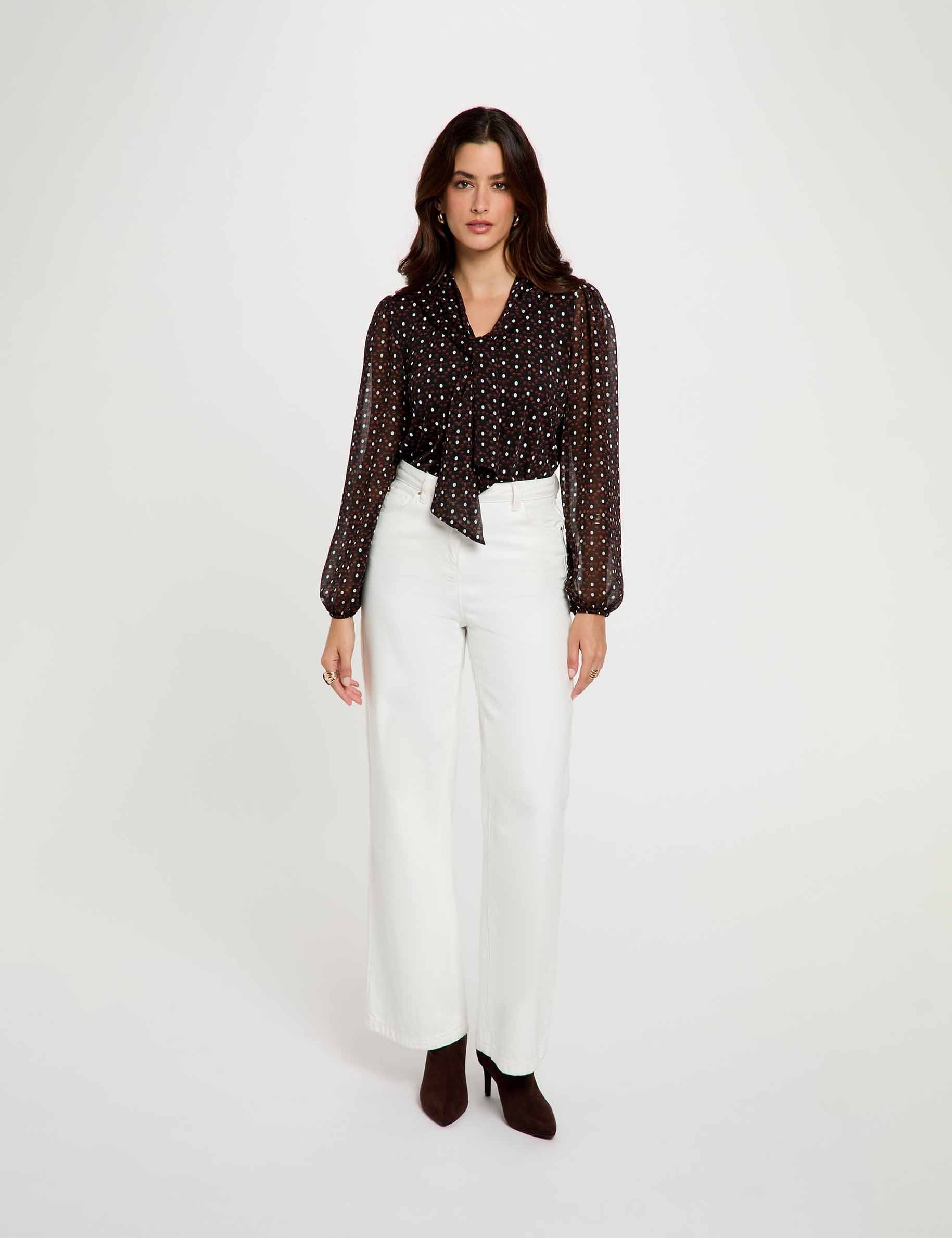 Blouse van voile met lavalli&egrave;rekraag meerkleurig vrouw
