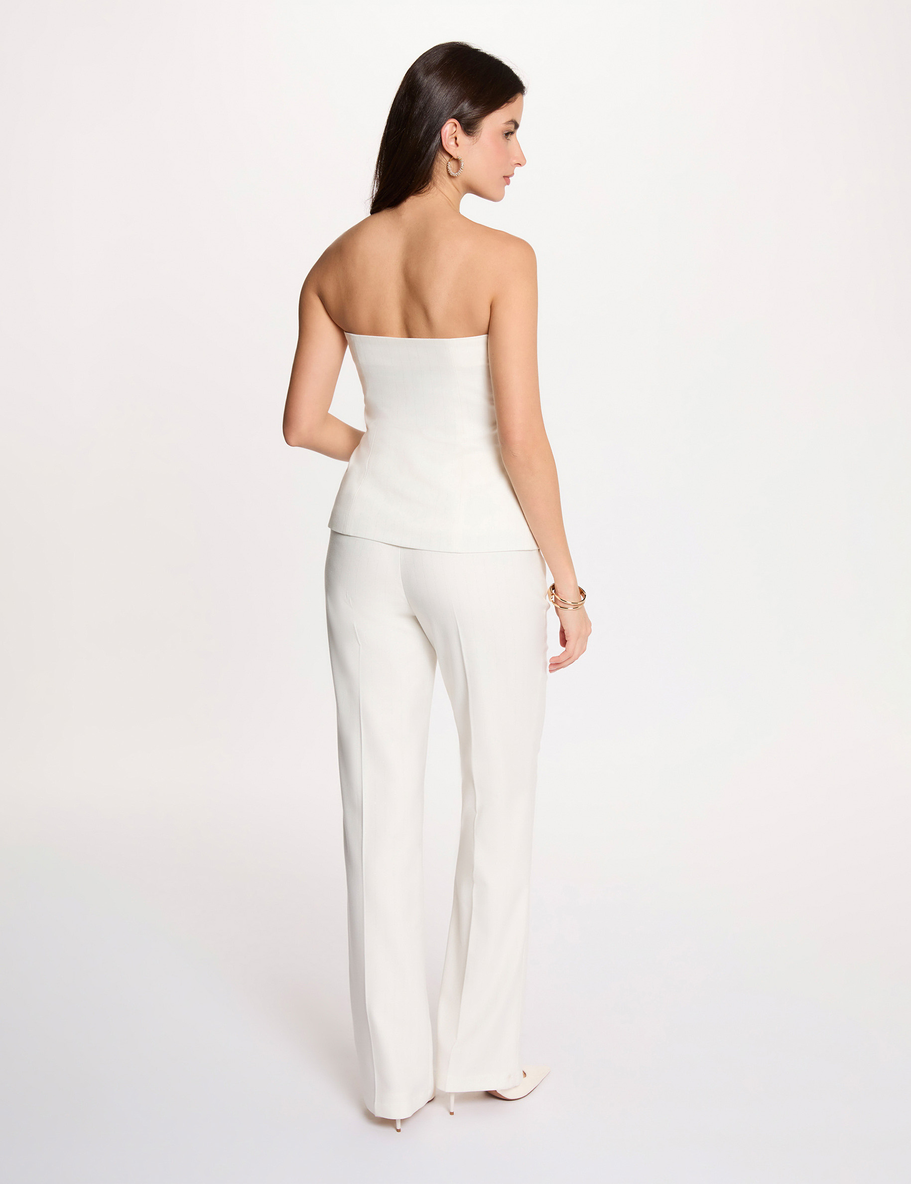 Pantalon large &agrave; fines rayures blanc femme