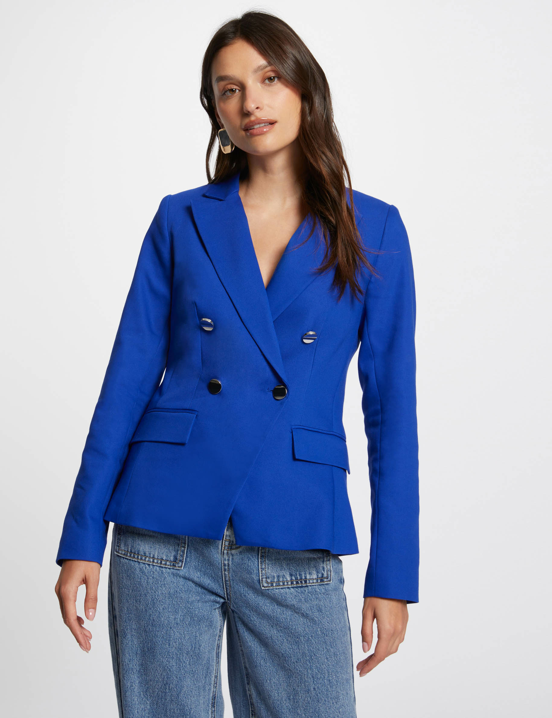 Blazer double boutonnage bleu electrique femme