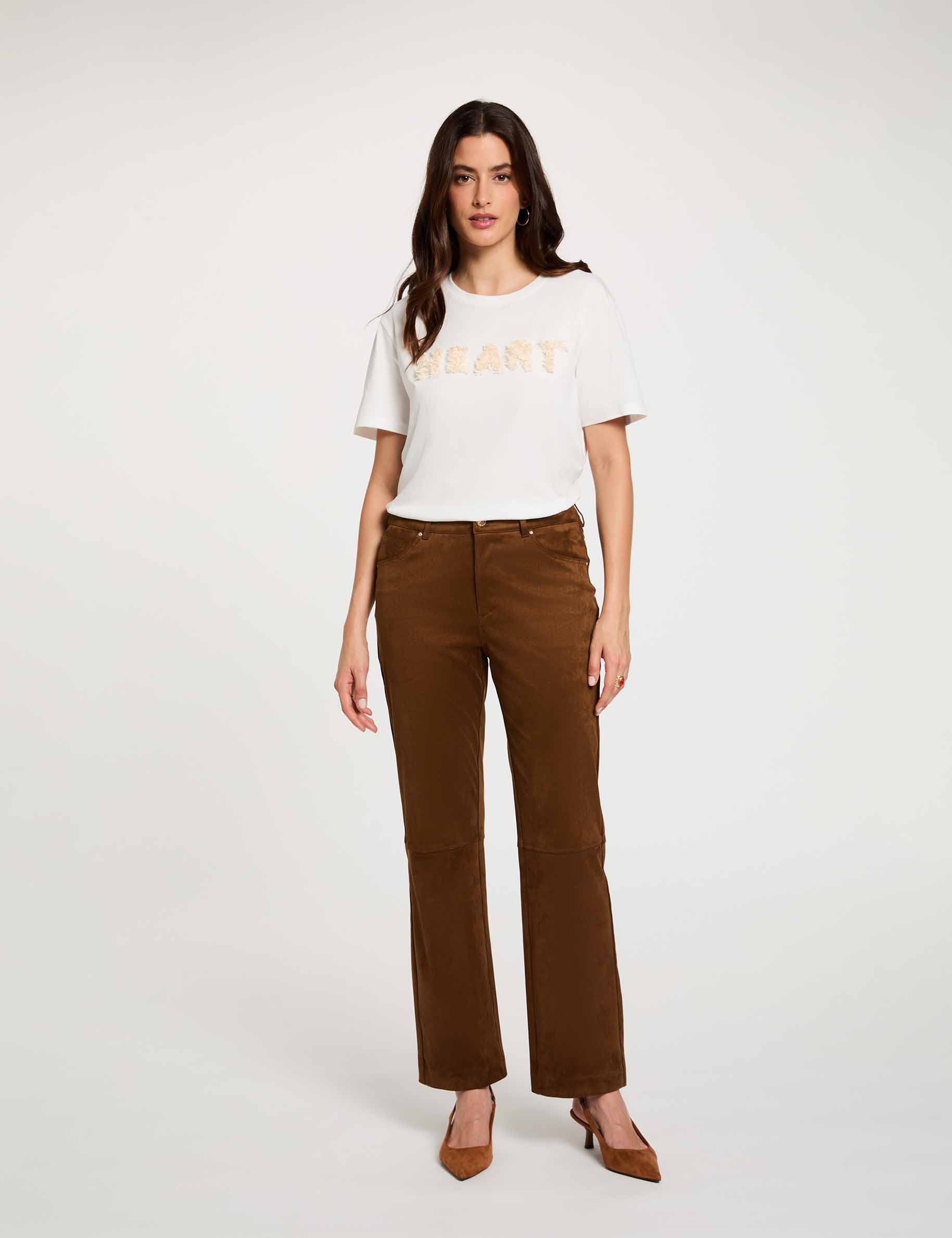 T-shirt met reli&euml;f borduursel helder wit vrouw
